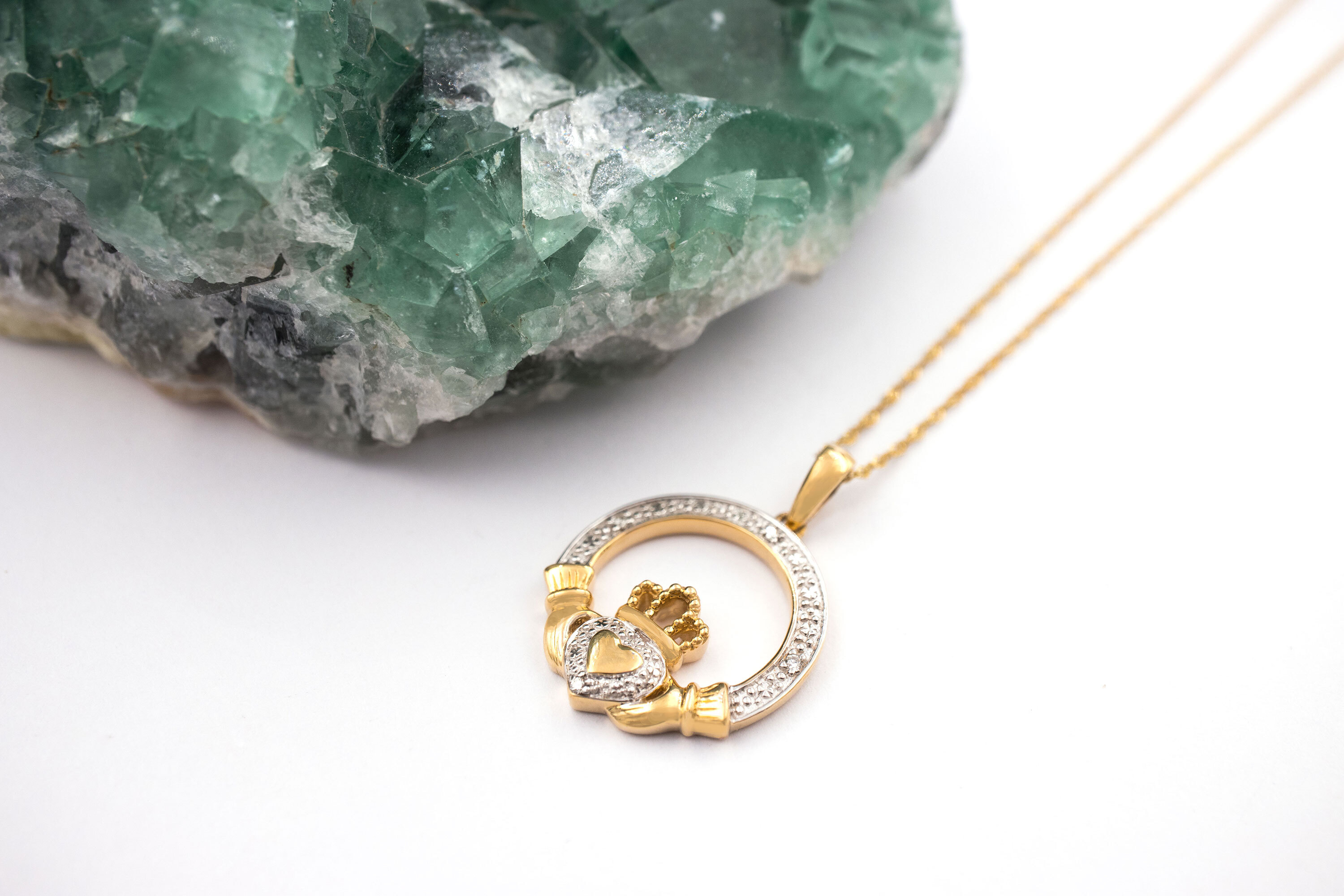 Irish 14K Yellow Gold Claddagh Necklace For Women