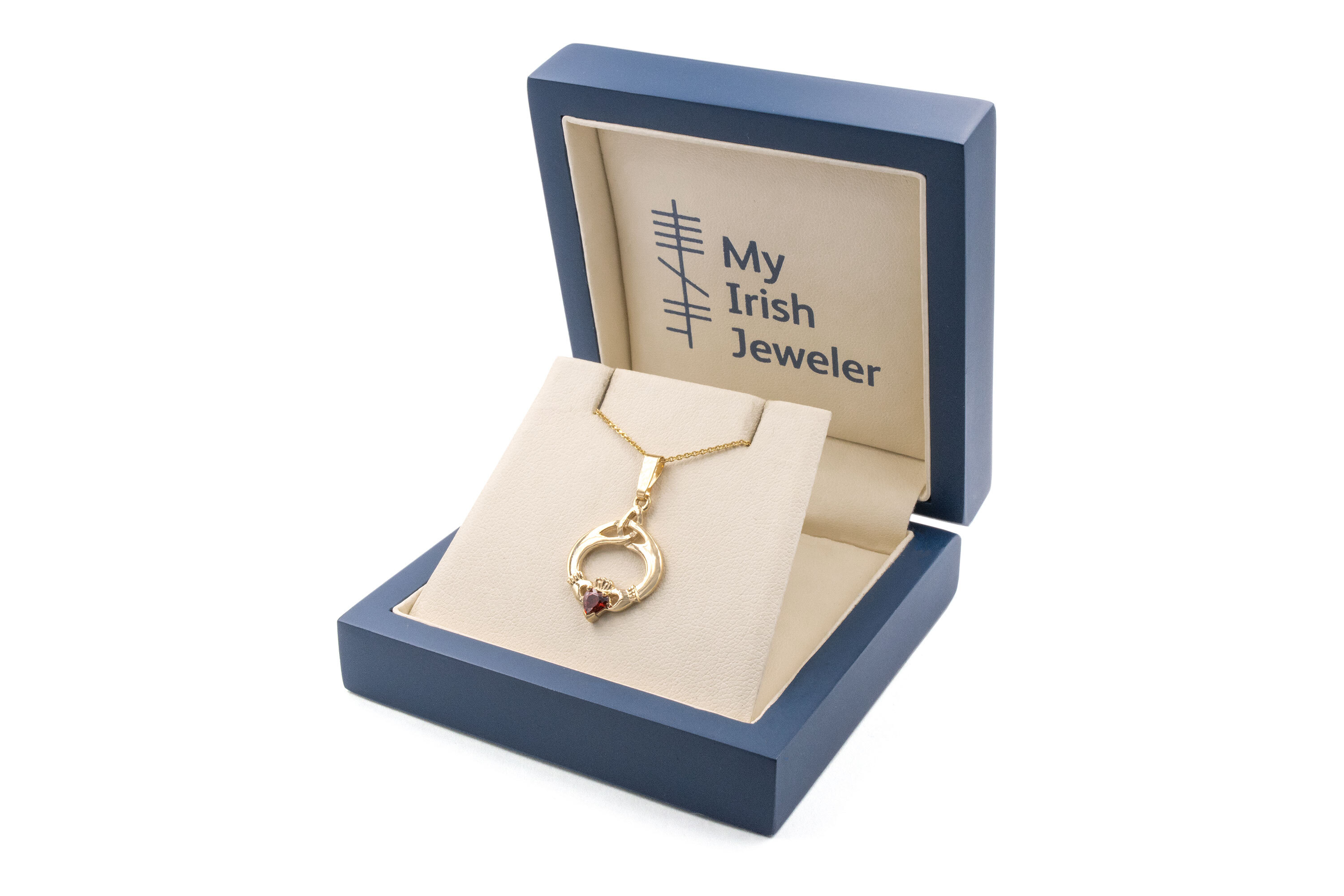 Womens Authentic Yellow Gold January Birthstone Necklace