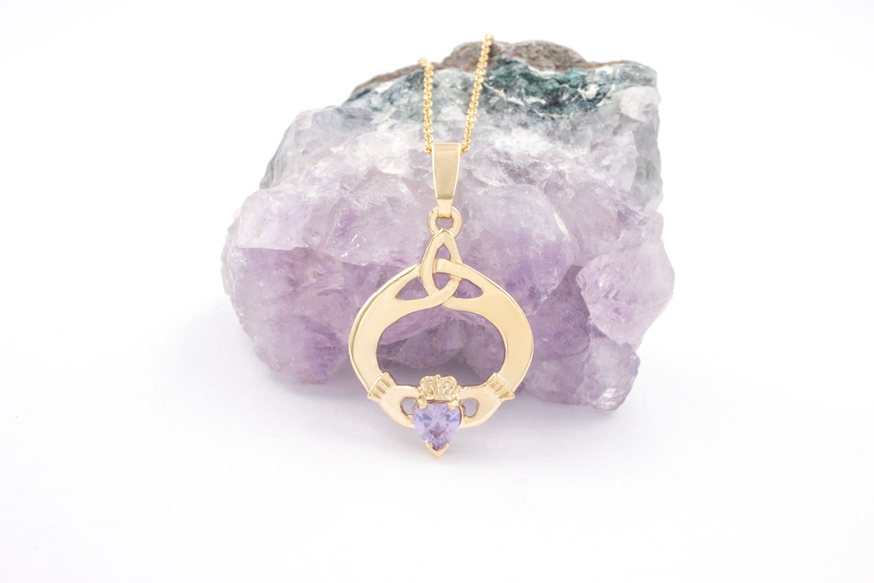 Personalized Yellow Gold Claddagh Necklace For Women