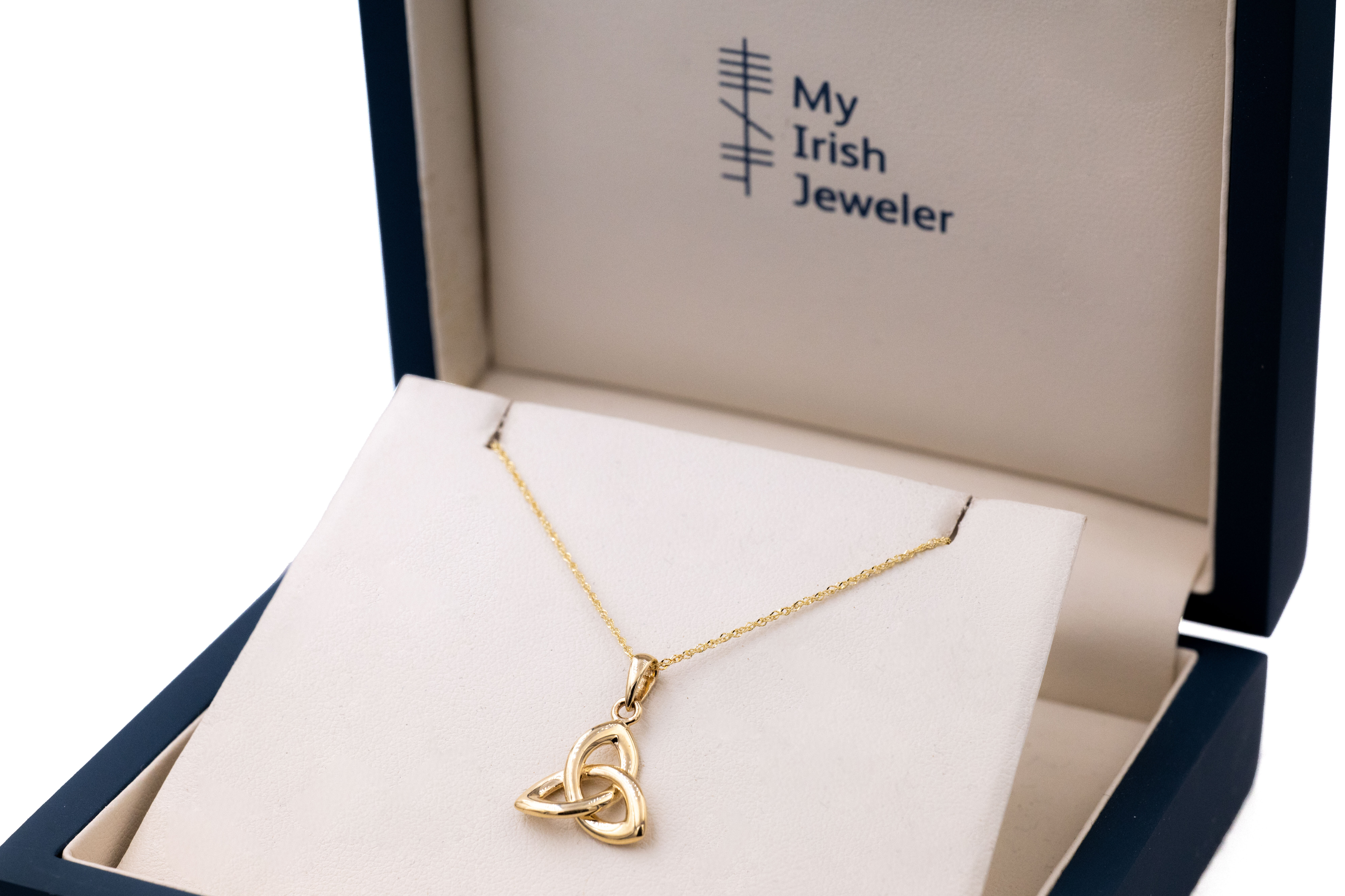 Genuine Yellow Gold Trinity Knot Necklace For Women. In Luxury Packaging.