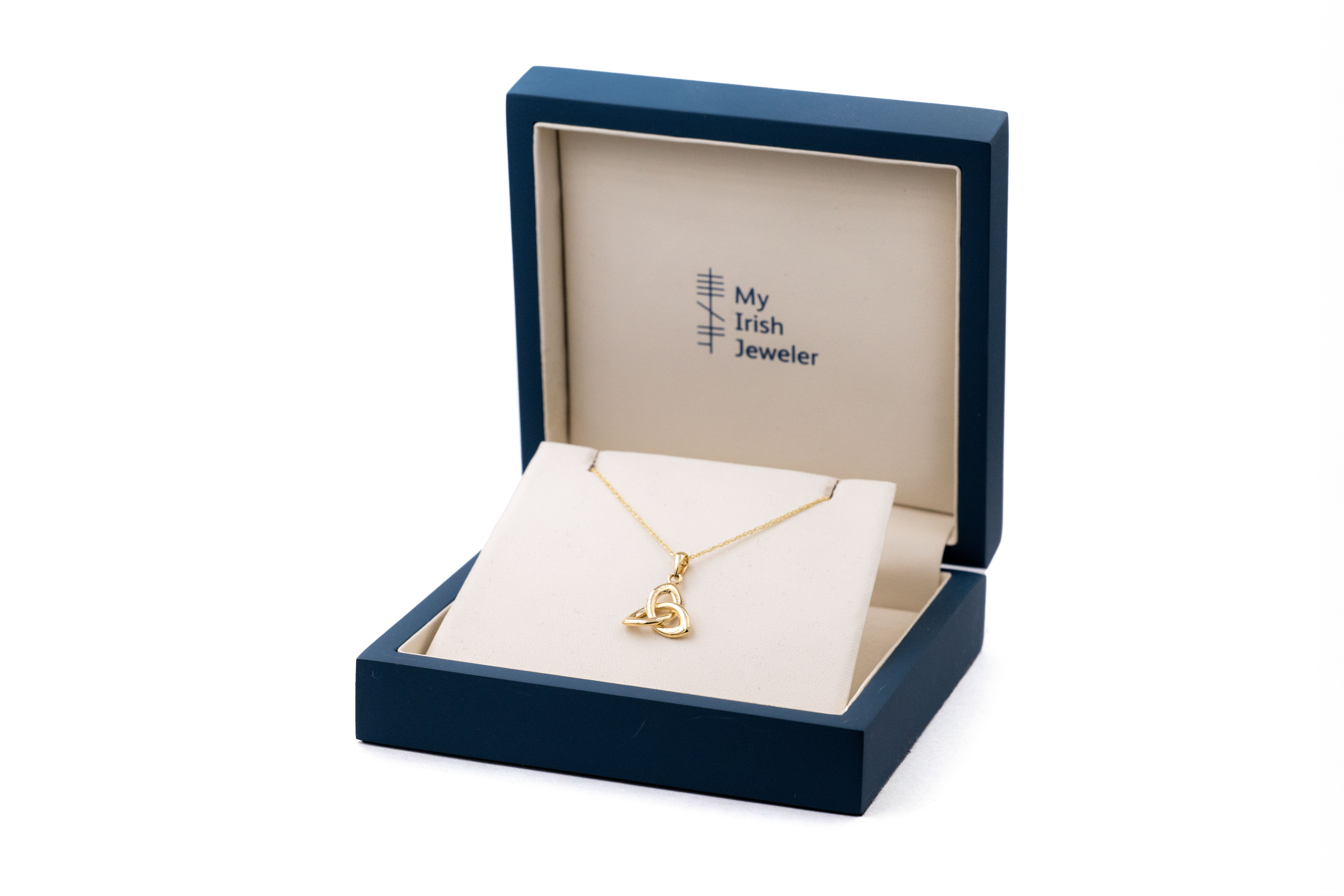 Authentic 10K Yellow Gold Trinity Knot Necklace For Women. In Luxury Packaging.