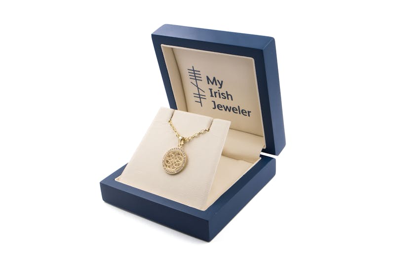Womens Celtic Knot Necklace in Yellow Gold. In Luxury Packaging.