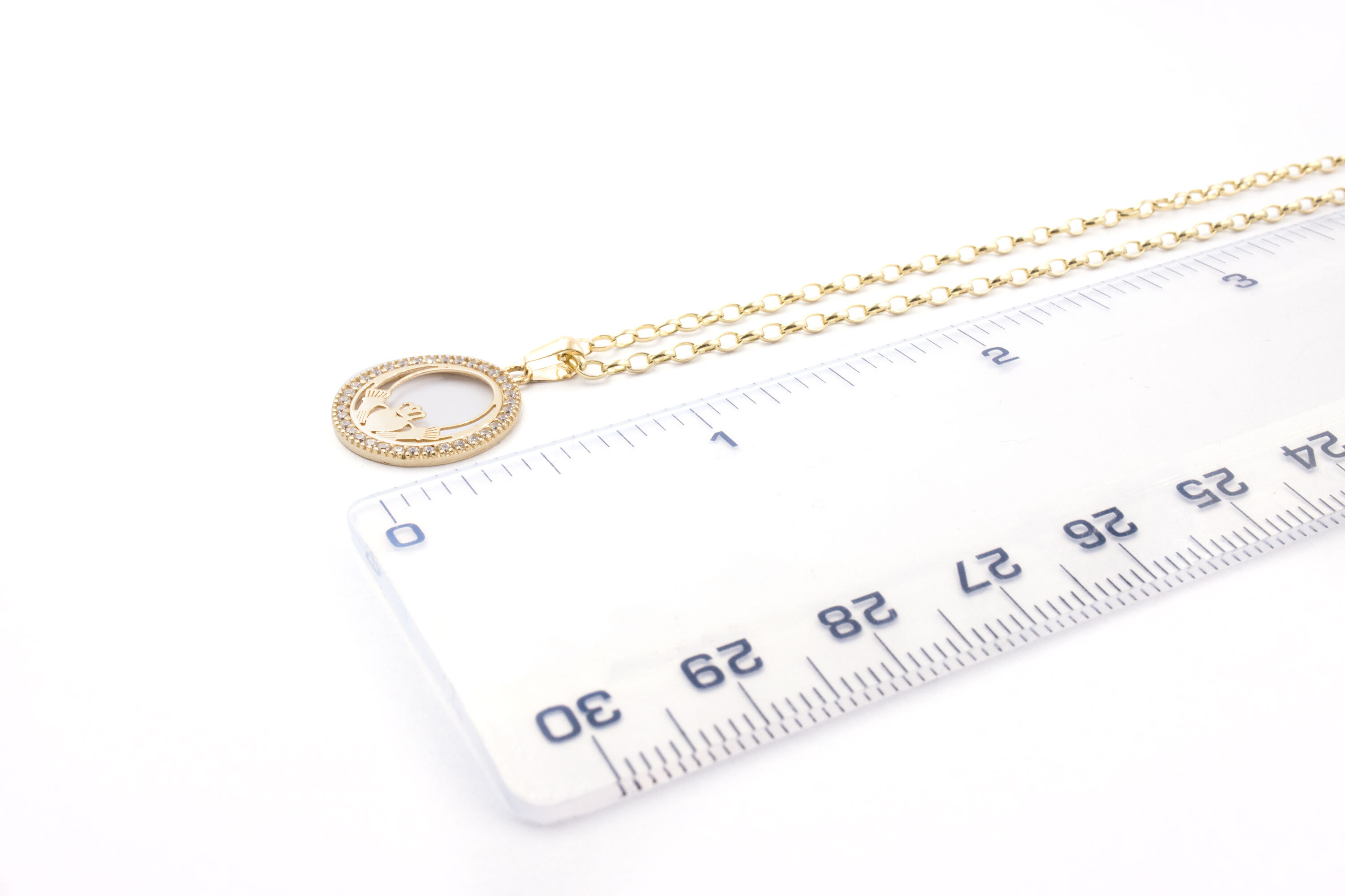 Genuine Yellow Gold Claddagh Necklace For Women. Picture For Scale.