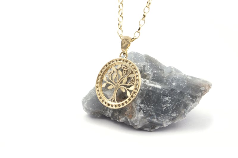 Womens Yellow Gold Tree of Life Necklace. Picture Of The Back.
