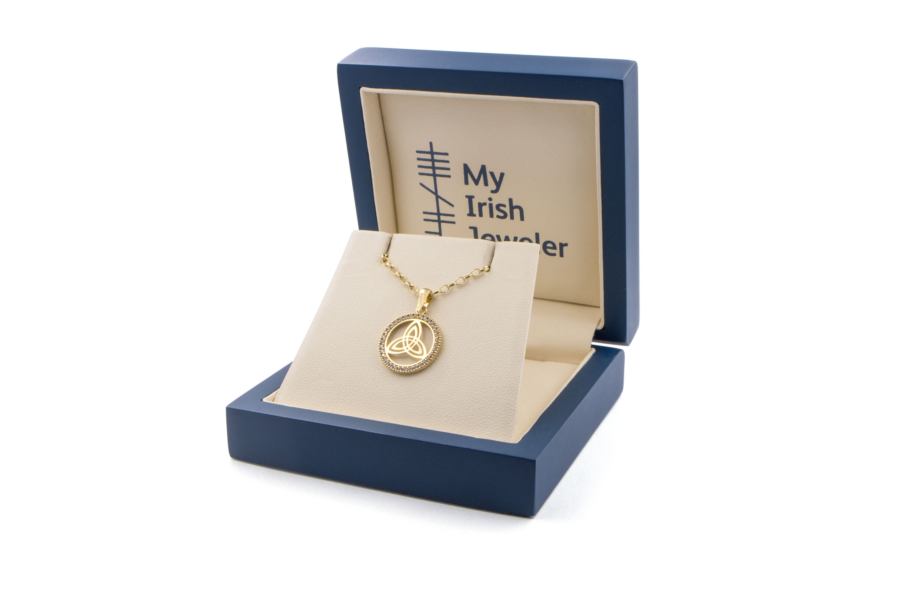 Womens Trinity Knot Necklace in 10K Yellow Gold. In Luxury Packaging.