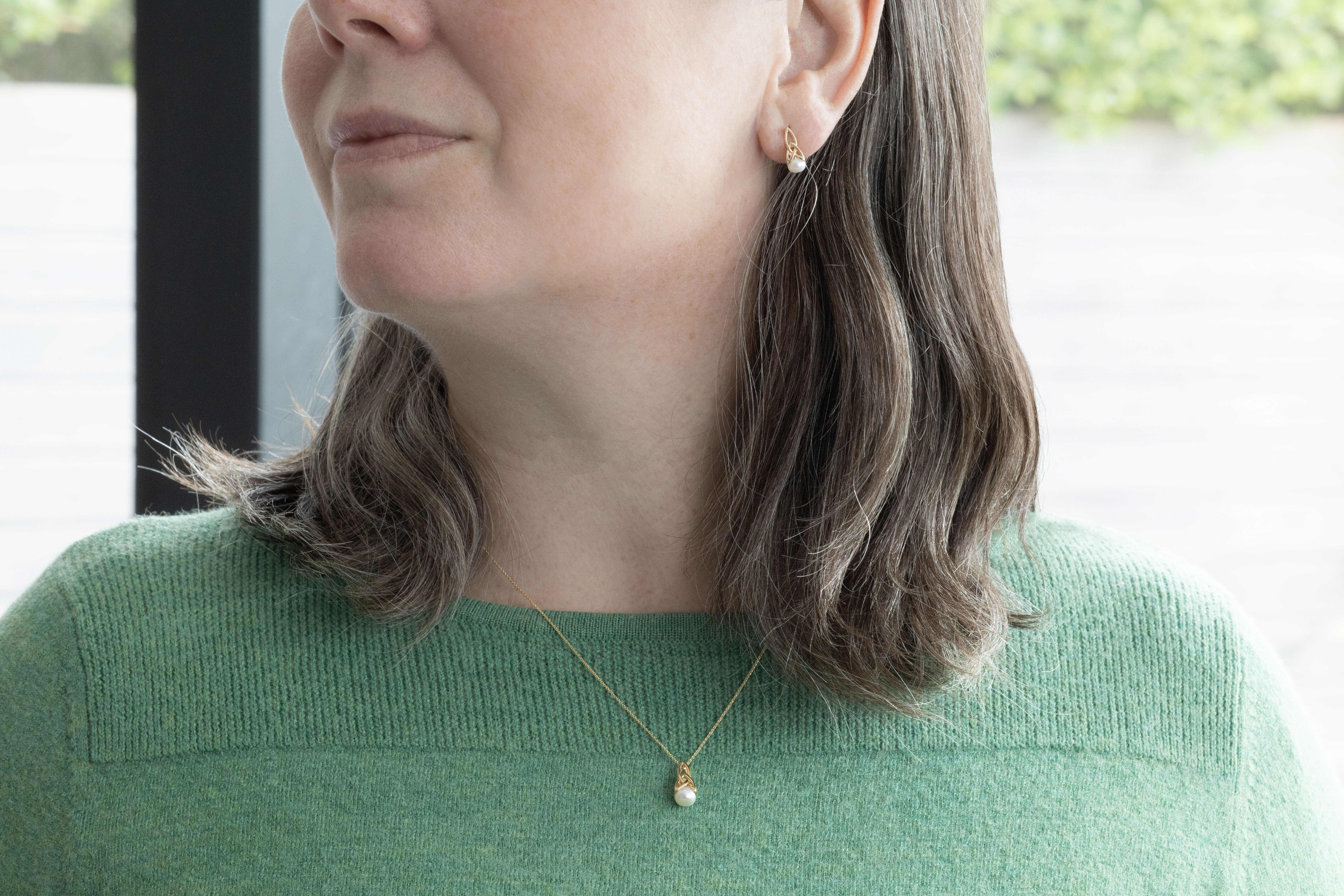 Authentic 10K Yellow Gold Trinity Knot Gift Set For Women - Model Photo