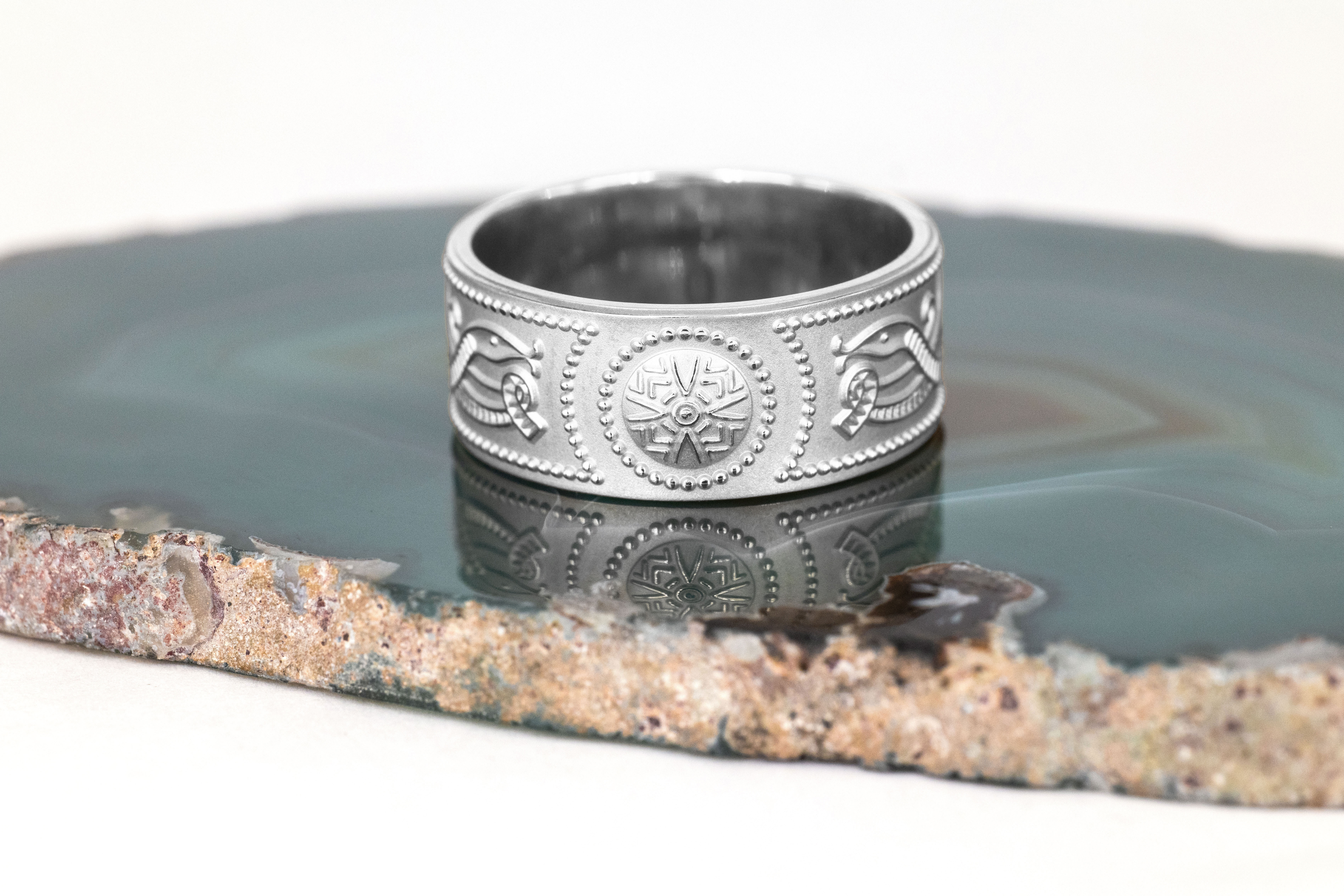 Mens Florentine Celtic Warrior 9.0mm Ring in Real 10K White Gold