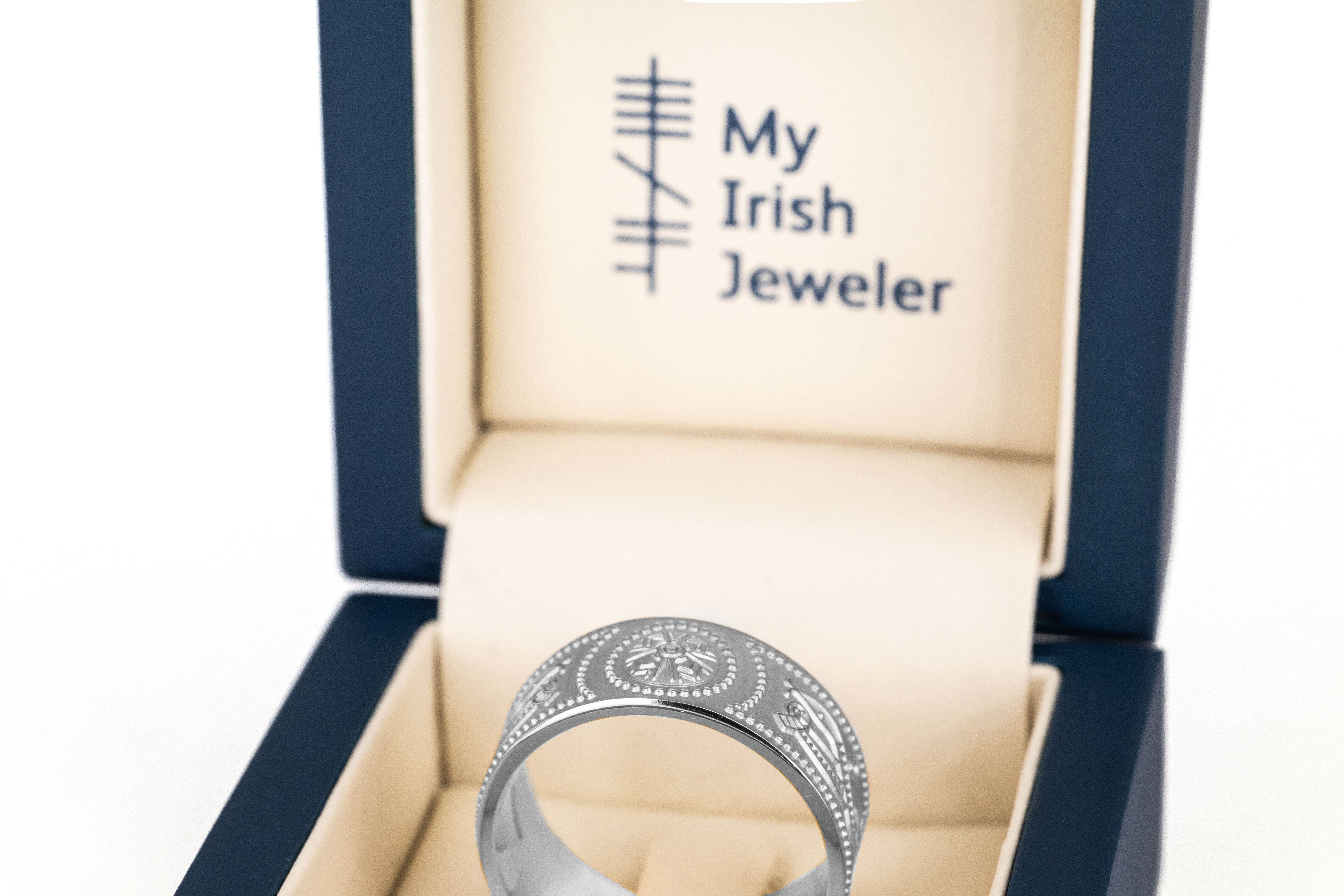 Mens Florentine White Gold Celtic Warrior Ring. In Luxury Packaging.