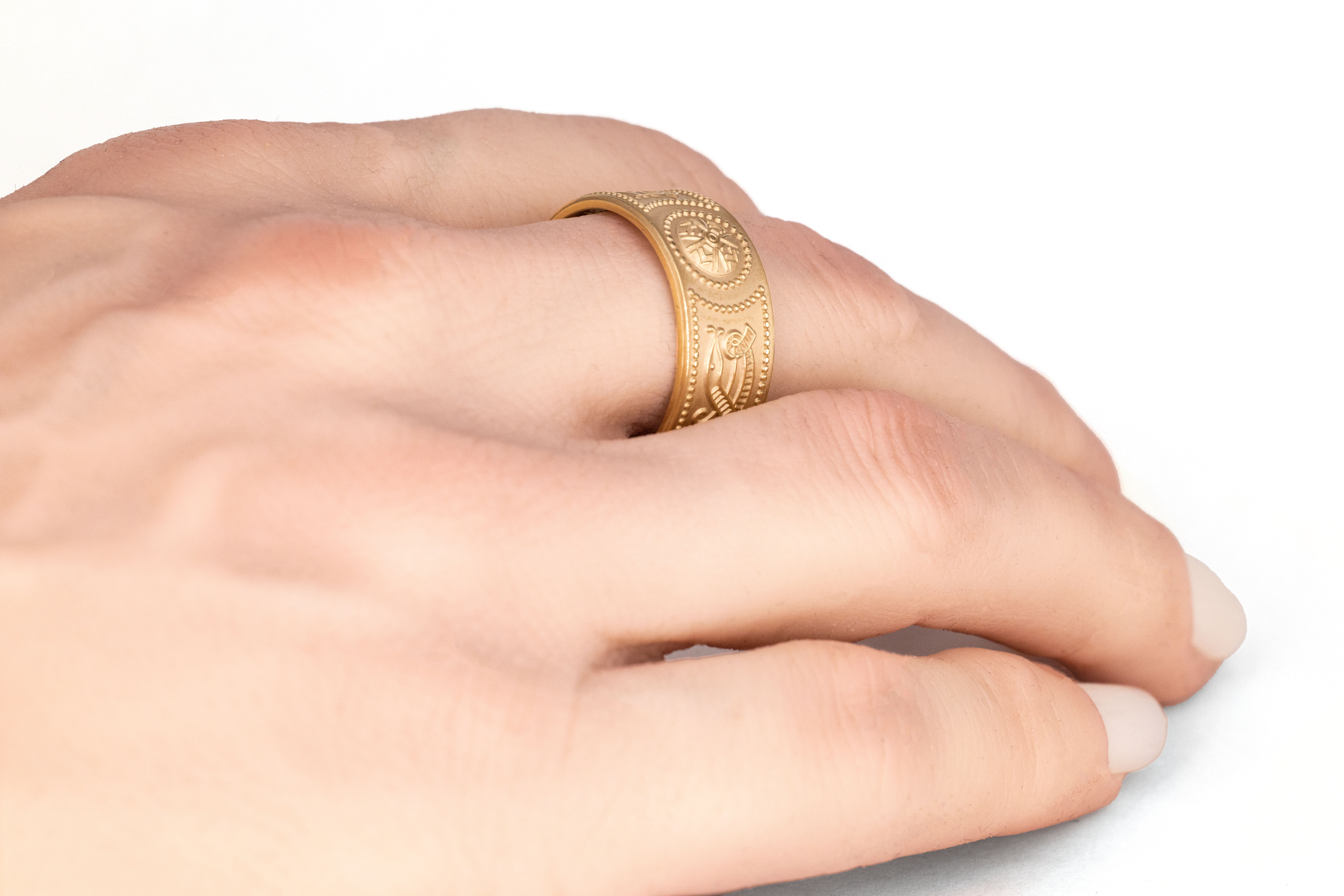 Mens Florentine 14K Yellow Gold Celtic Warrior & Celtic Knot 4.5mm Ring - Model Photo