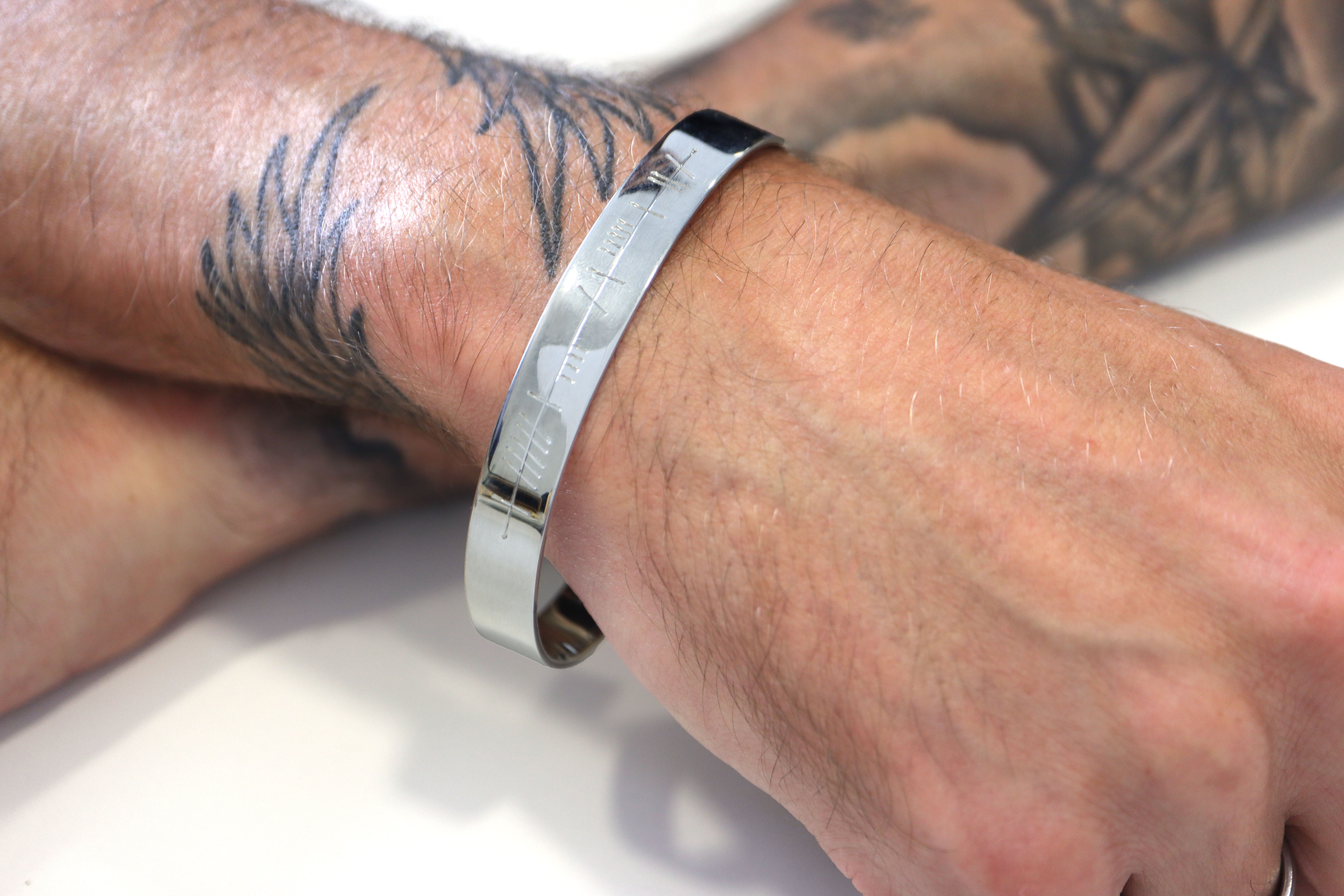 Customizable Polished Sterling Silver Ogham Personalizable Gift Set - Model Photo