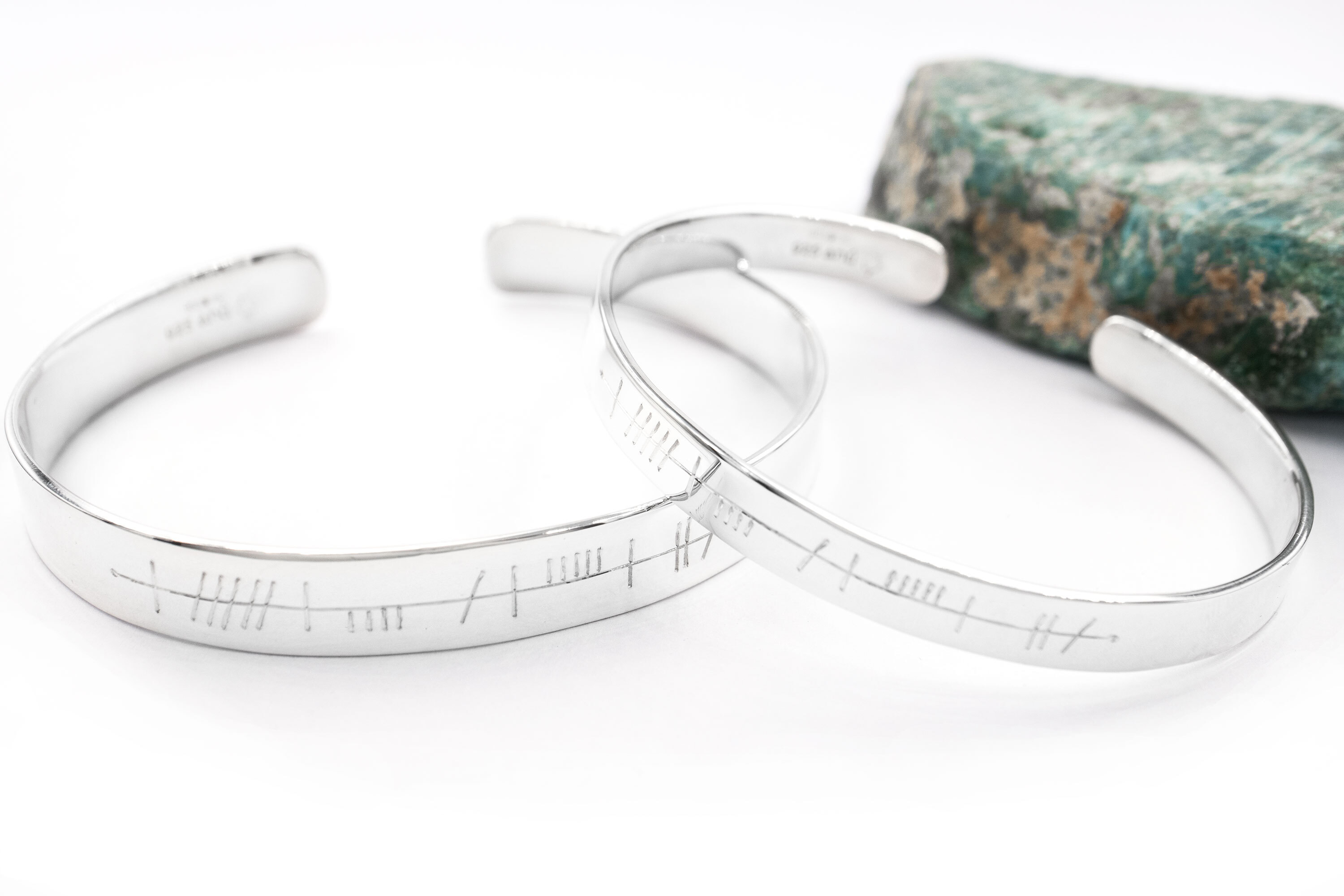 Engravable Sterling Silver Ogham Bracelet With a Polished Finish For Women