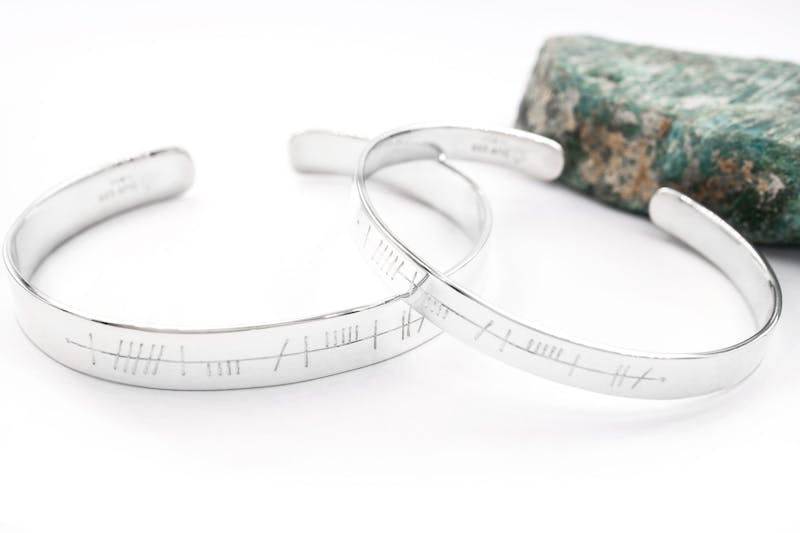 Engravable Sterling Silver Ogham Bracelet With a Polished Finish For Women
