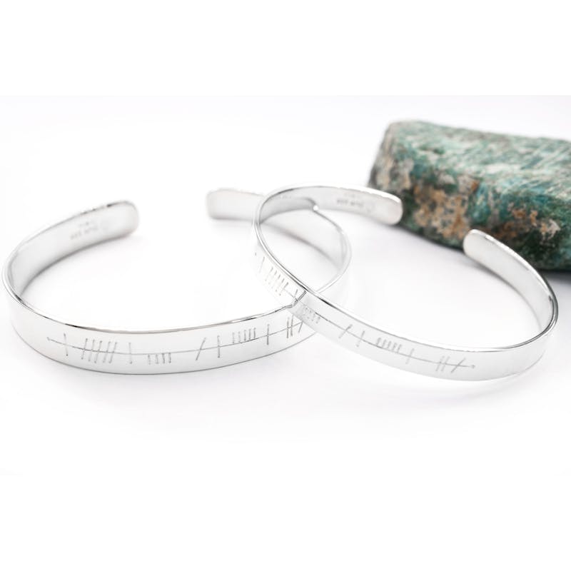 Engravable Sterling Silver Ogham Bracelet With a Polished Finish For Women