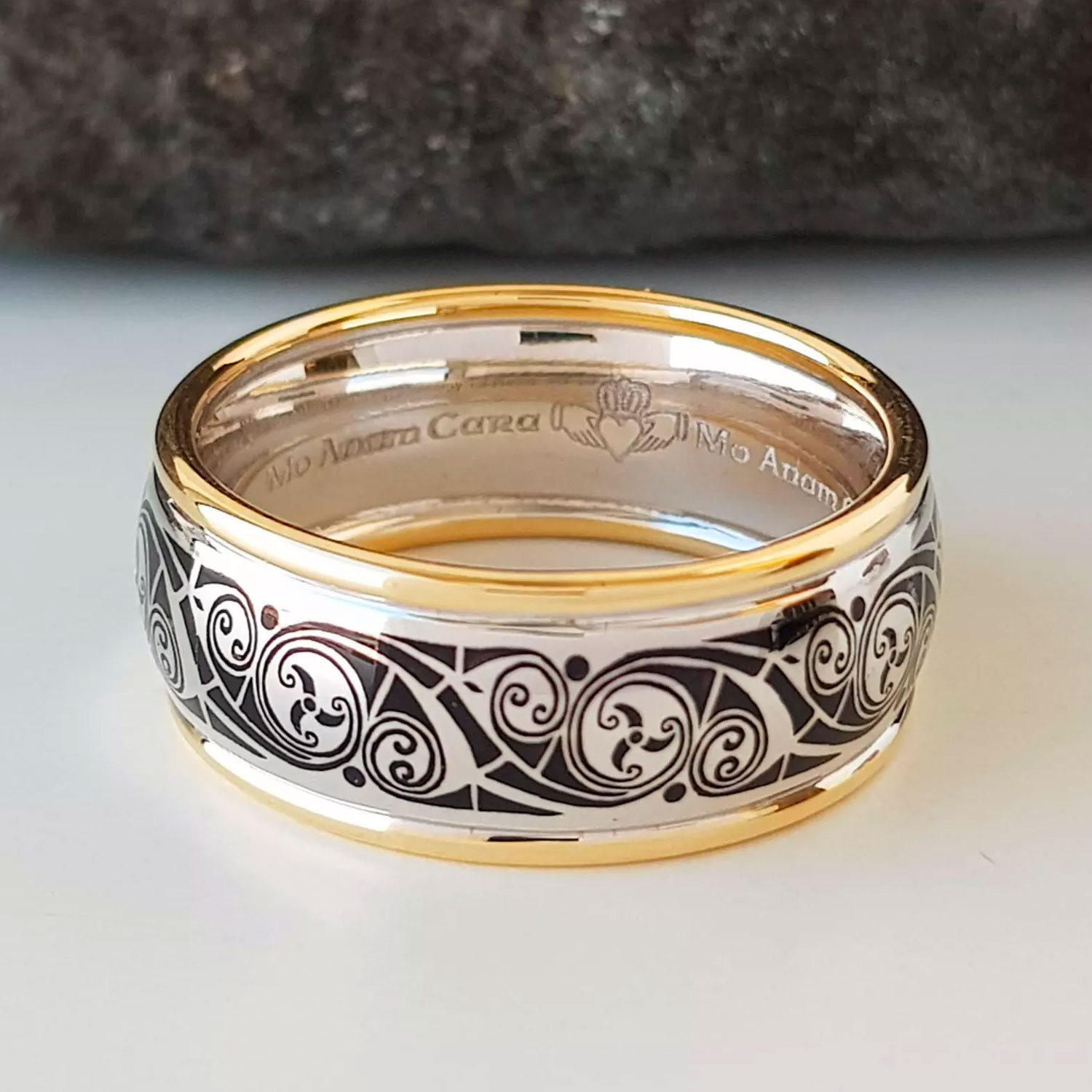 14K Gold Book of Kells Ring with Trim