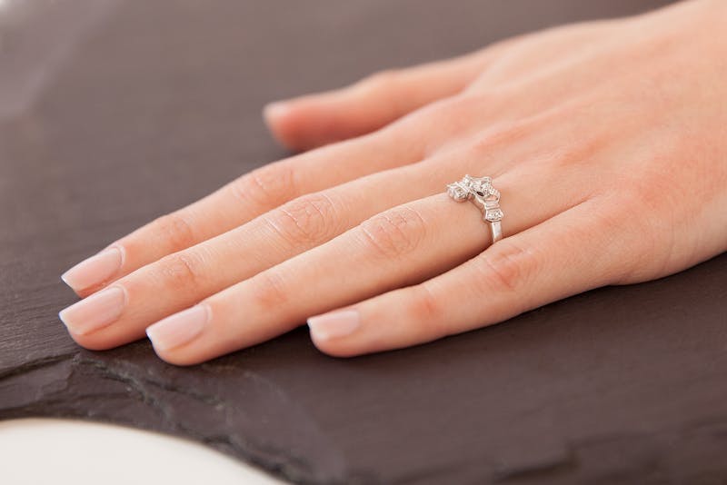 Romantic Platinum Claddagh Ring For Women - Model Photo
