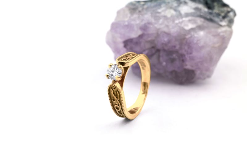 Irish Yellow Gold Celtic Warrior & Celtic Knot Ring For Women With a Florentine Finish