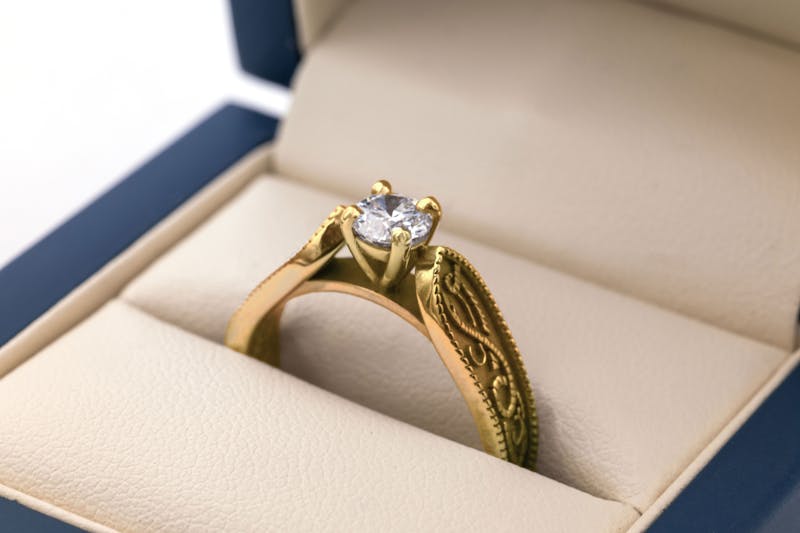Striking 14K Yellow Gold Celtic Warrior & Celtic Knot 0.50ct Lab Grown Diamond Ring For Women With a Florentine Finish