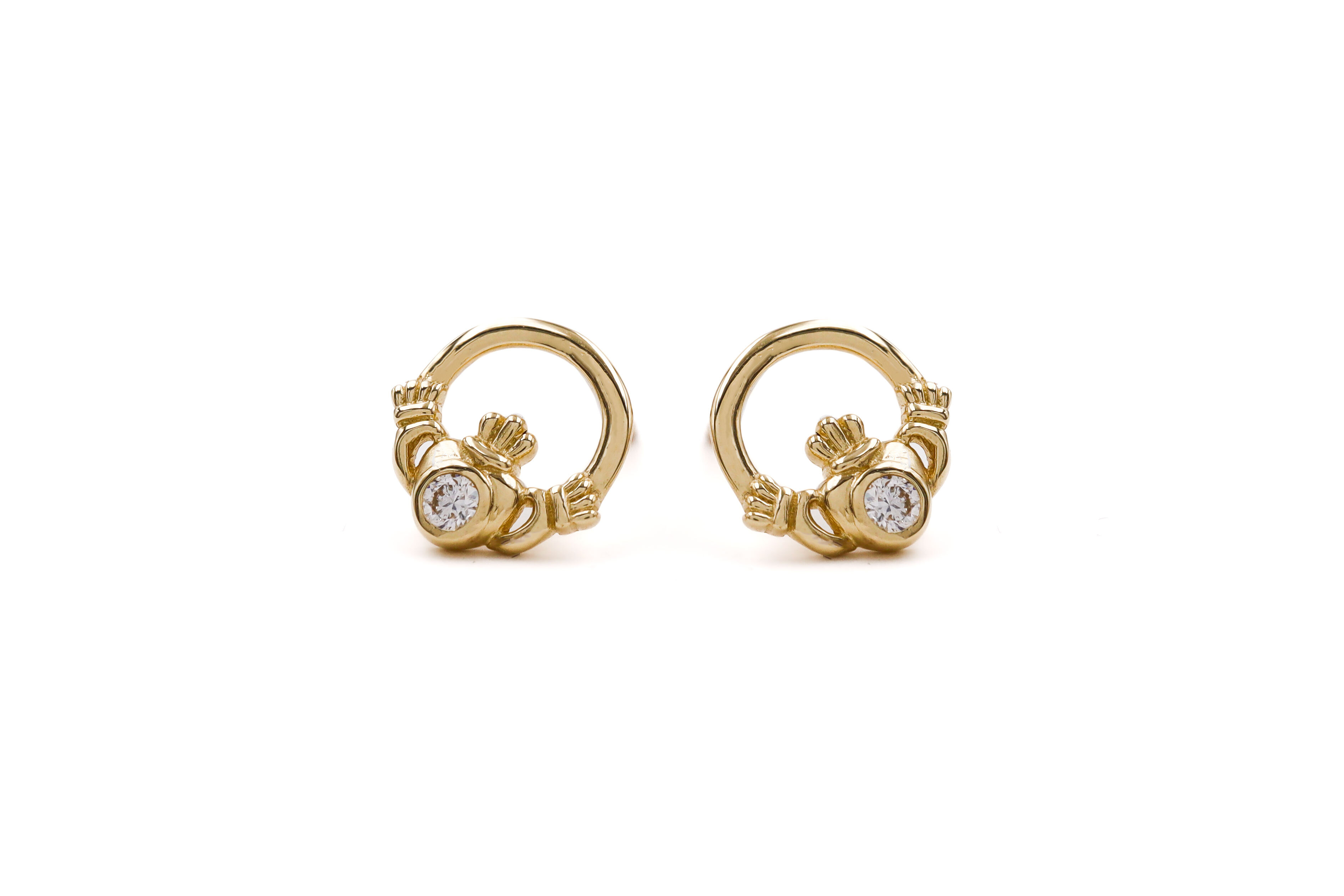 Striking Yellow Gold Claddagh Earrings With a Polished Finish For Women