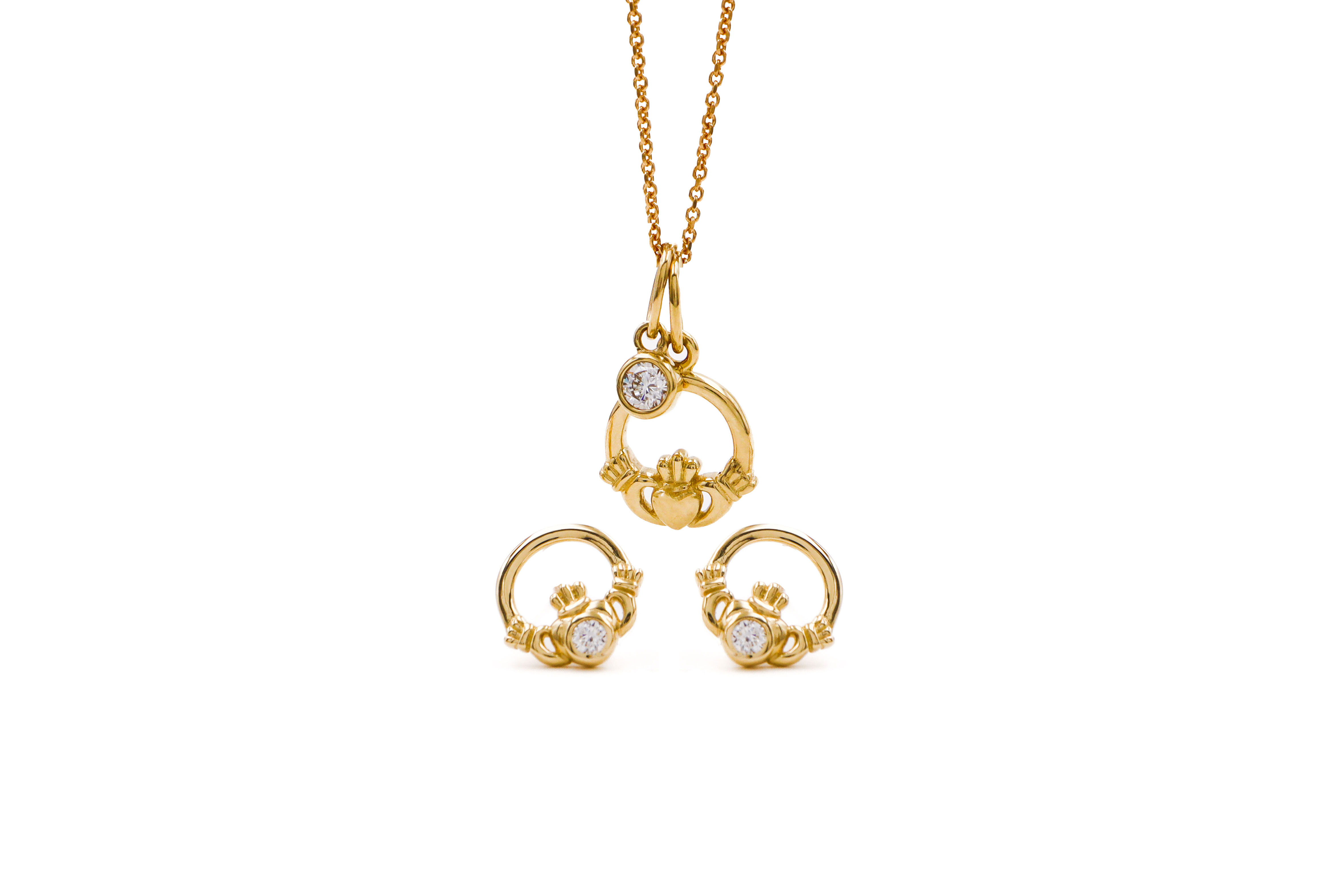 Womens Polished Claddagh Gift Set in Real Yellow Gold