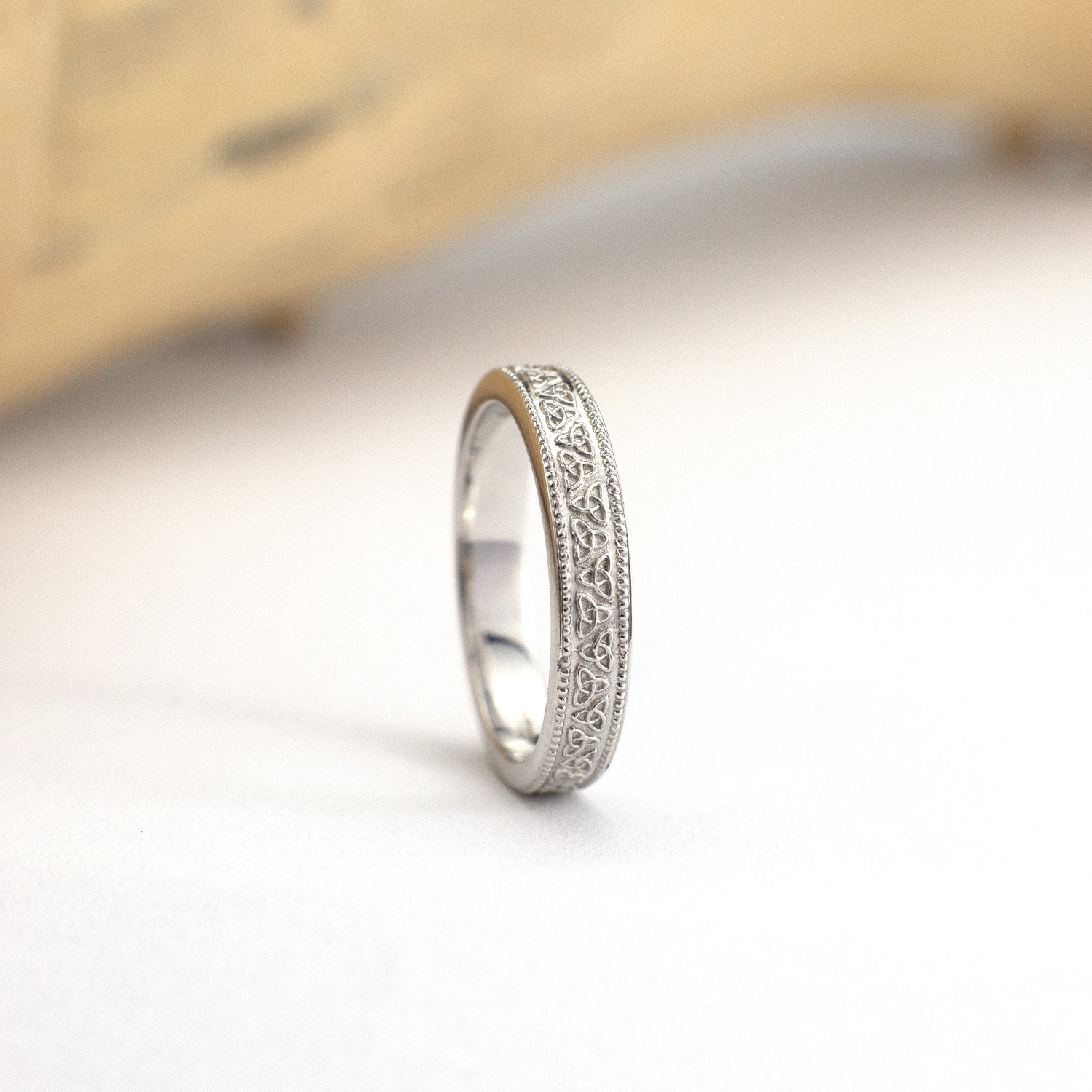 Womens Gorgeous White Gold Trinity Knot Ring. Picture Of The Reverse Side.