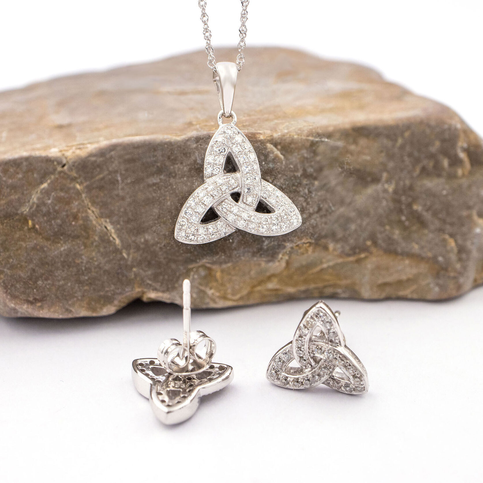 Buy 14K White Gold Trinity Knot Diamond Necklace For Sale