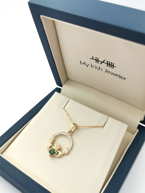 Authentic Yellow Gold Claddagh Necklace For Women. In Luxury Packaging.