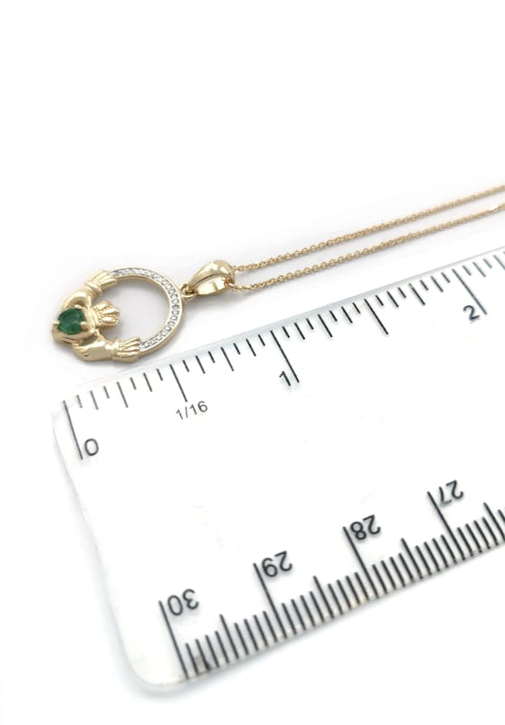 Gorgeous Yellow Gold Claddagh Necklace For Women. Picture For Scale.