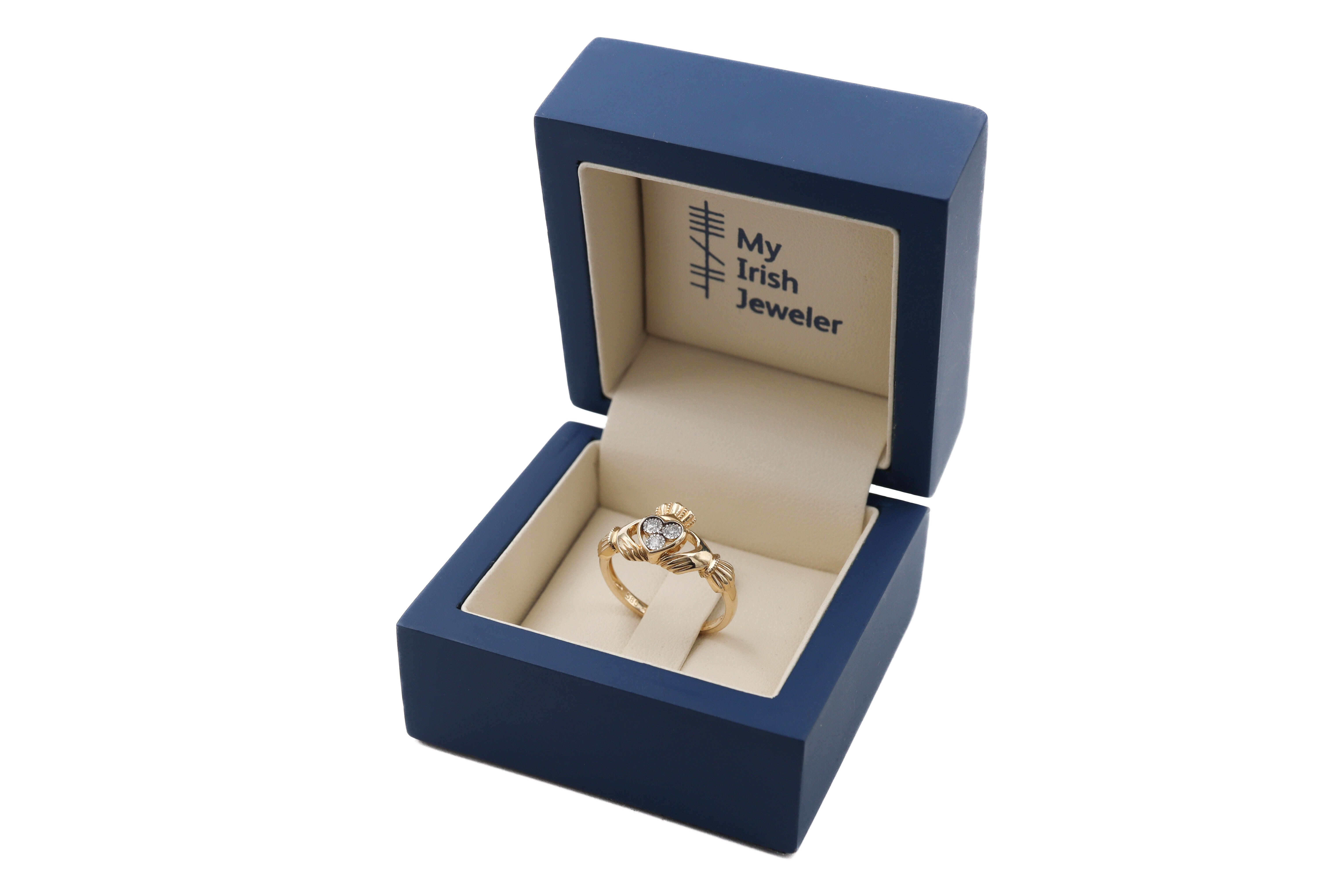 Striking Yellow Gold Claddagh Engagement Ring For Women. In Luxury Packaging.