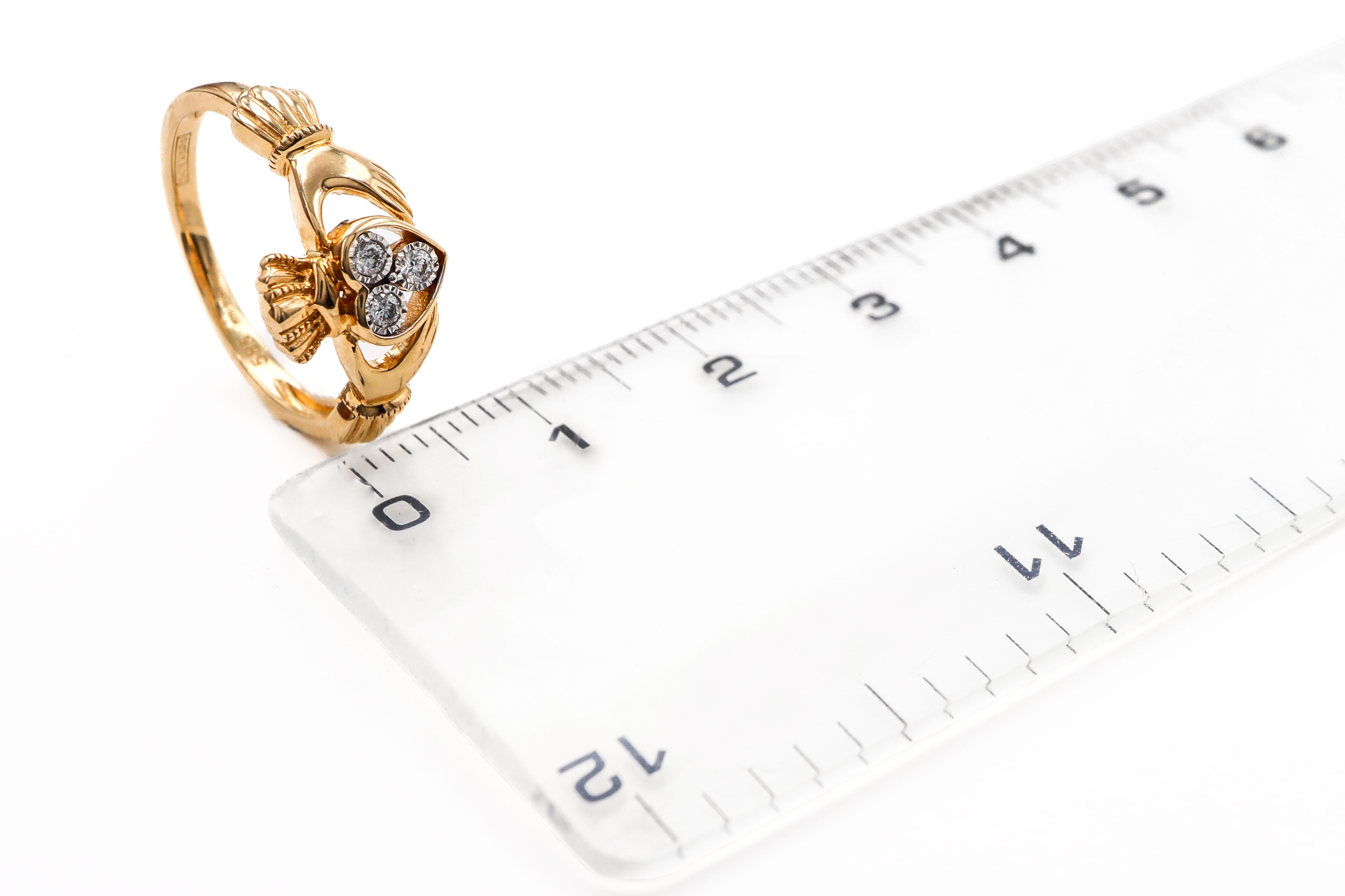 Genuine Yellow Gold Claddagh Ring For Women. Picture For Scale.