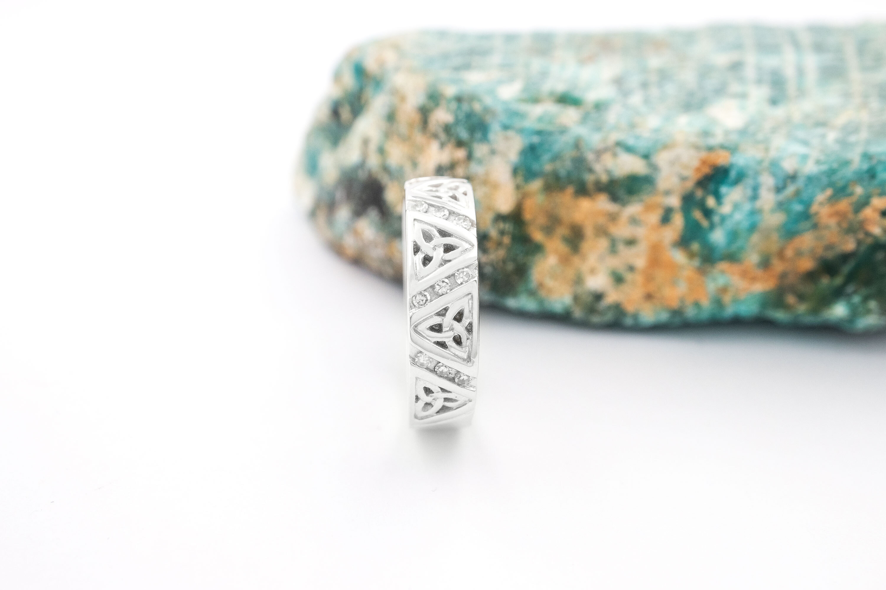 Real 14K White Gold Trinity Knot 5.0mm Ring For Women
