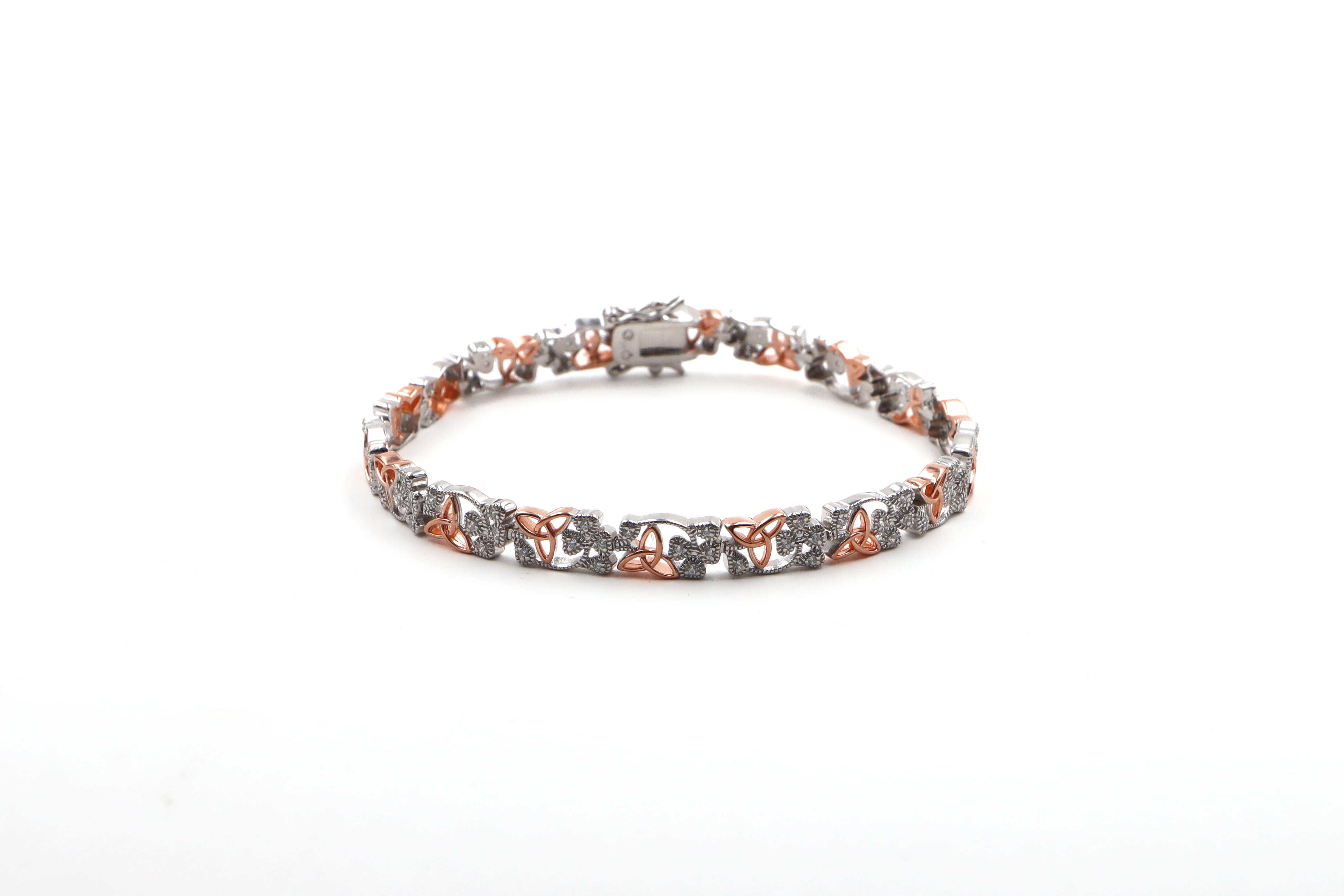 Womens Trinity Knot & Shamrock Bracelet in Real Sterling Silver