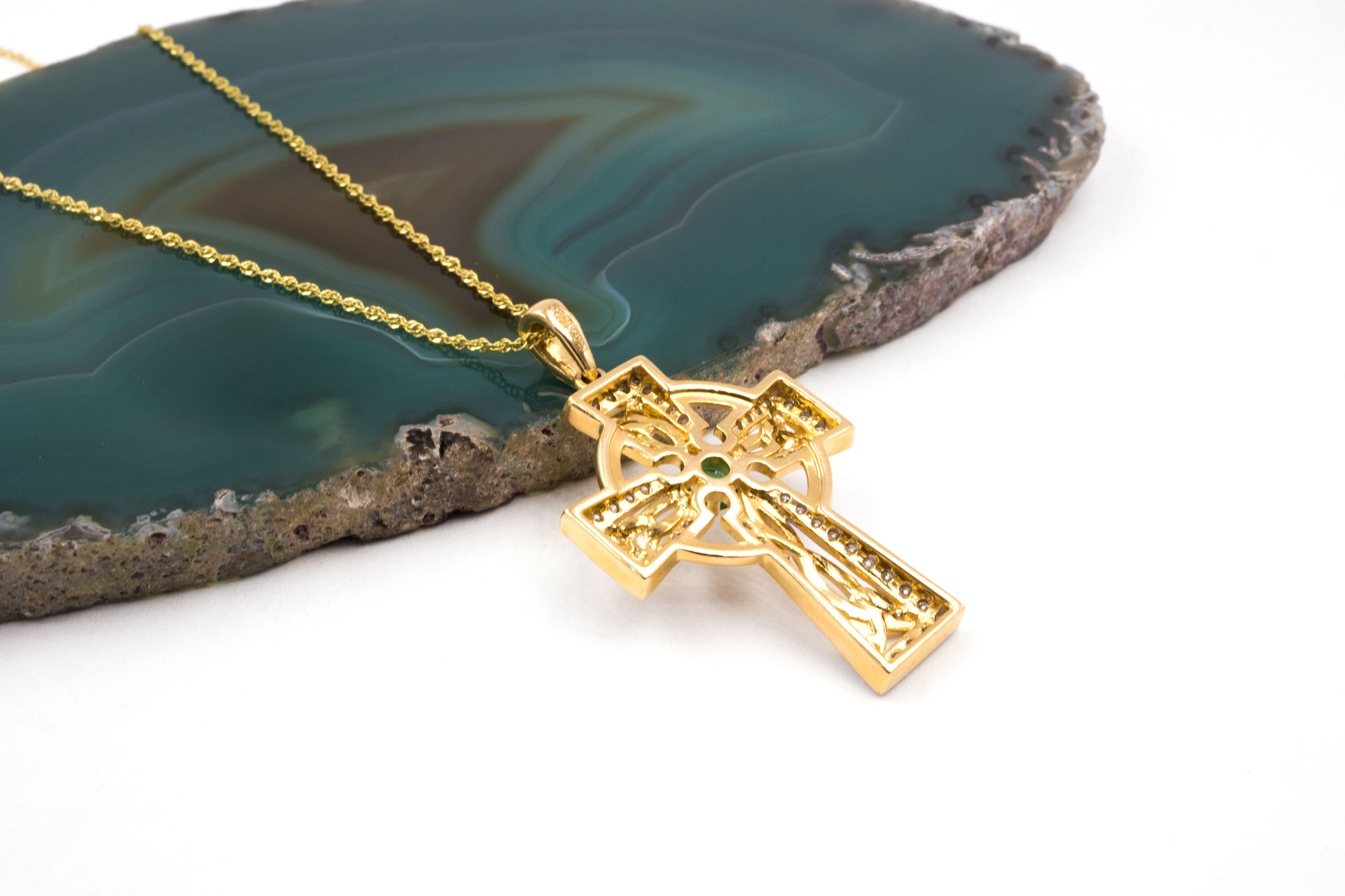 Diamond and emerald set Celtic Cross, From Ireland My Irish Jeweler