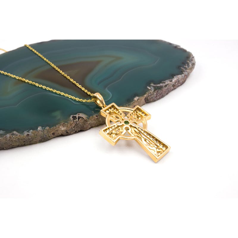 Diamond and emerald set Celtic Cross, From Ireland My Irish Jeweler