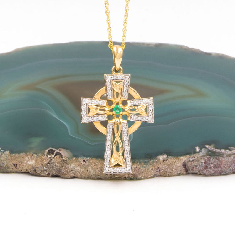 Diamond and emerald set celtic cross