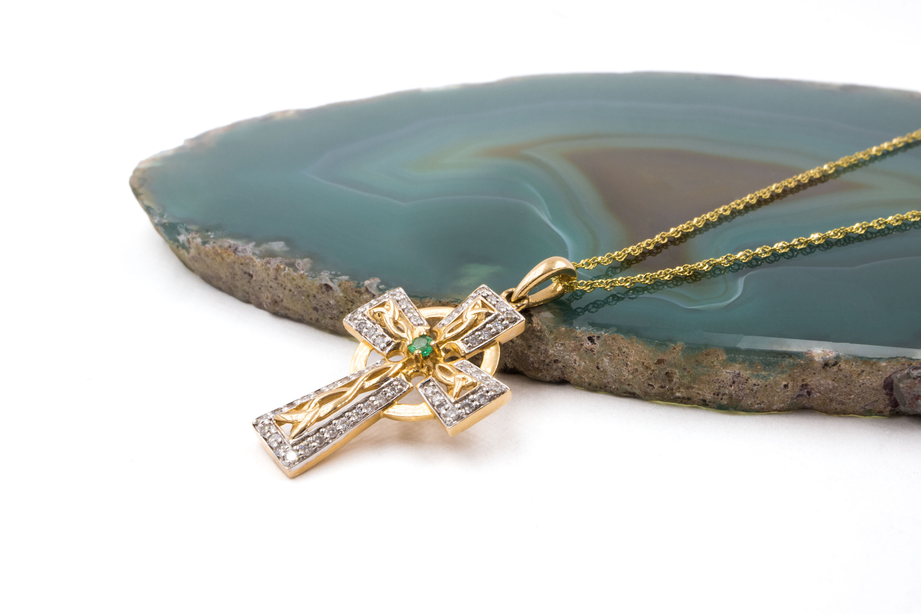 10k White Gold Celtic Cross Diamond Pendant Necklace, 16