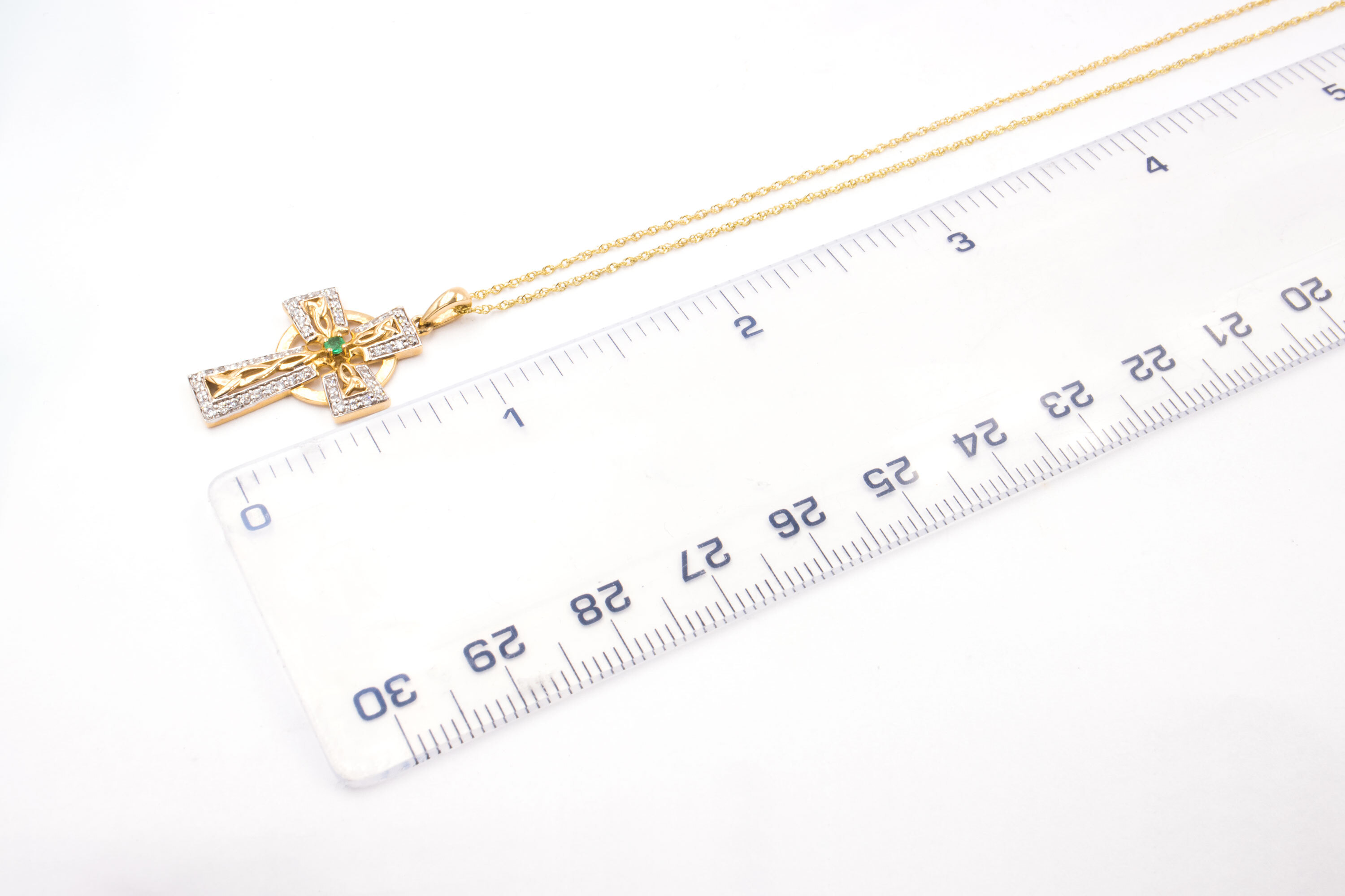 Gorgeous 14K Yellow Gold Celtic Cross Necklace For Women. Picture For Scale.