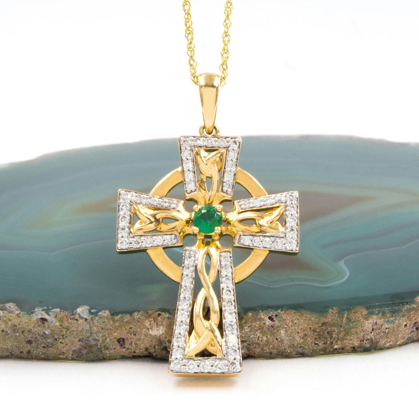 Diamond and emerald set Celtic Cross, From Ireland - Main Image