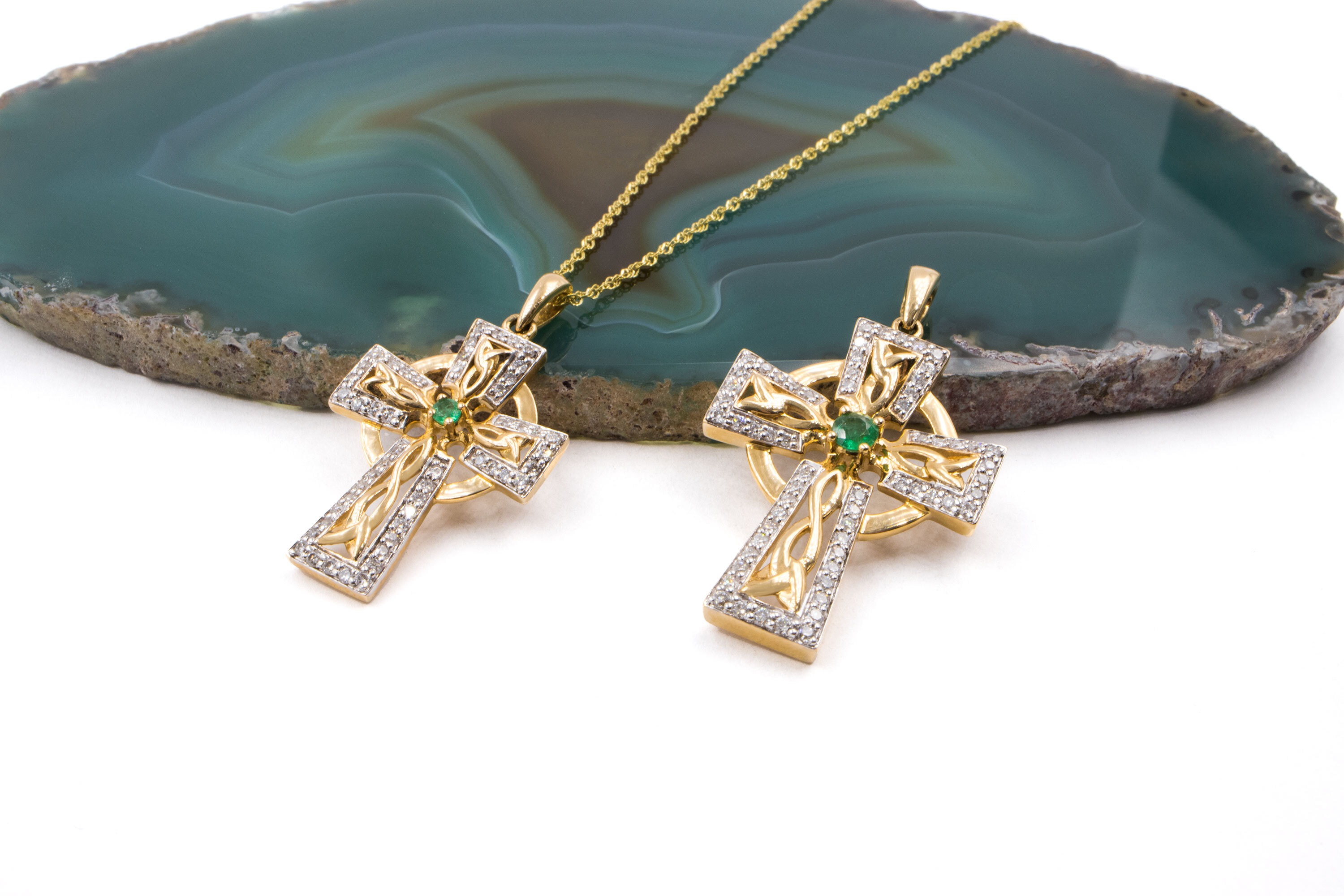 Diamond and emerald set Celtic Cross, From Ireland My Irish Jeweler