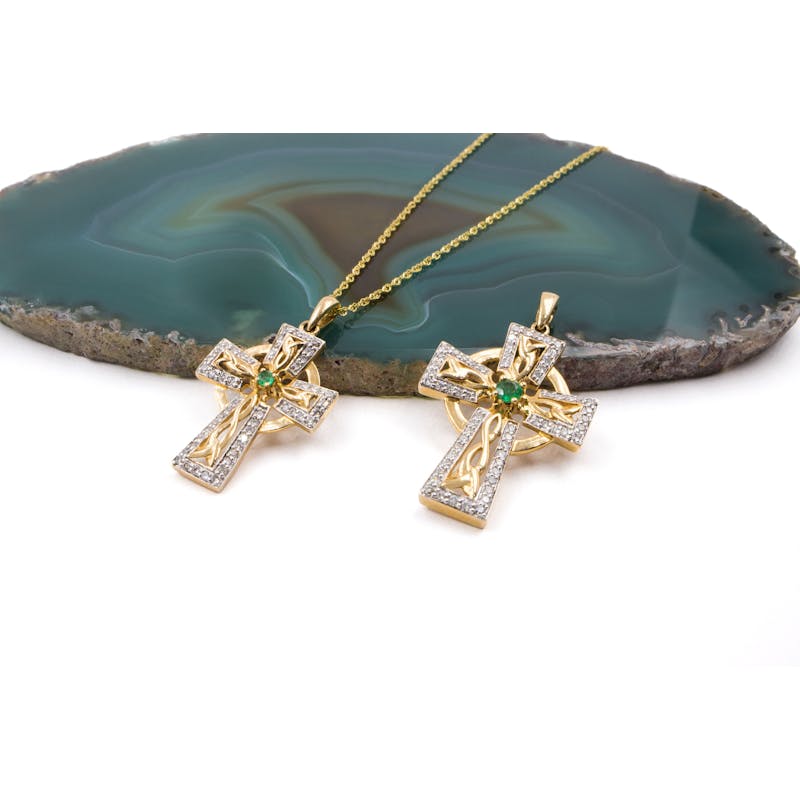 Diamond and emerald set Celtic Cross, From Ireland My Irish Jeweler