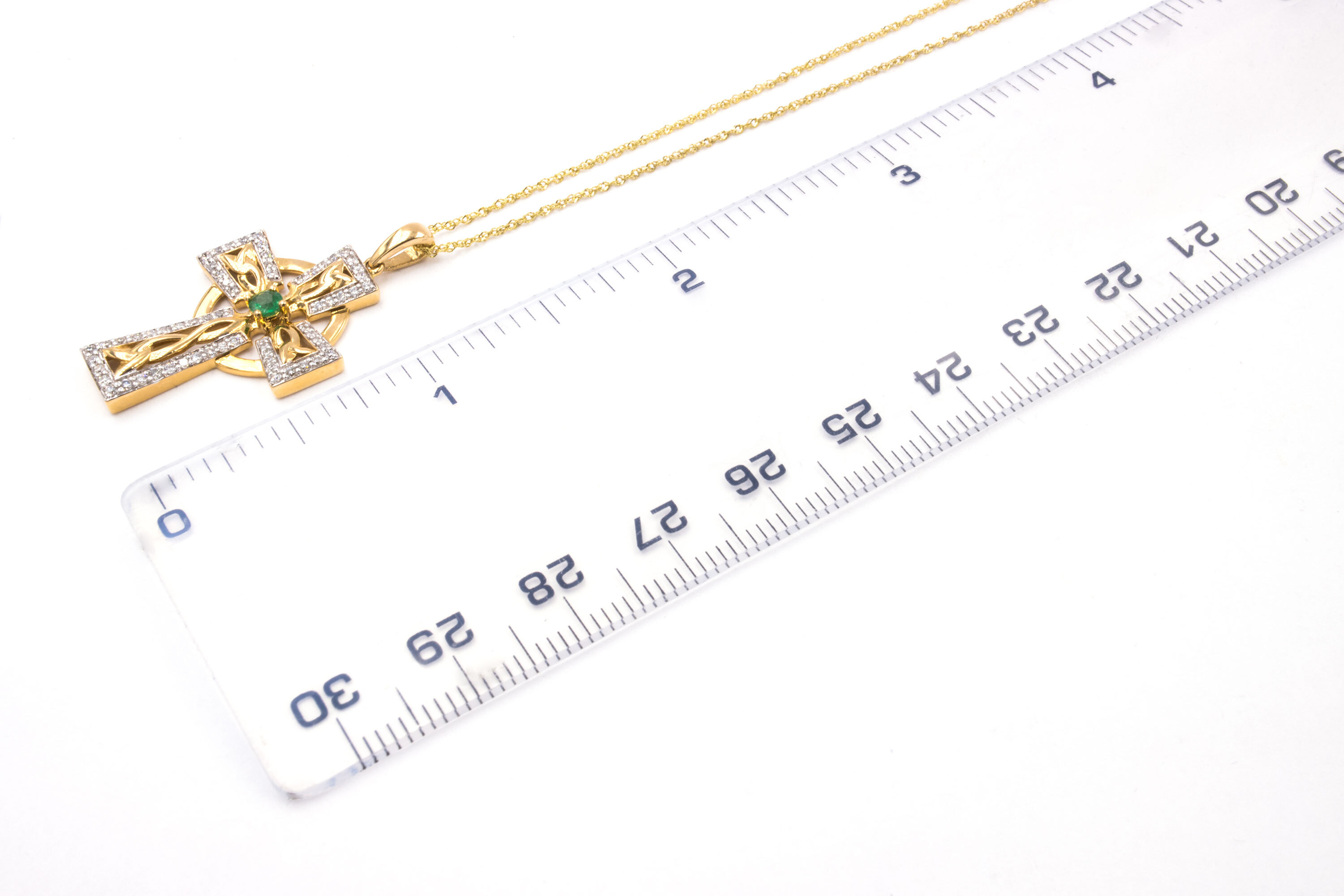 Striking Yellow Gold Celtic Cross Necklace For Women. Picture For Scale.