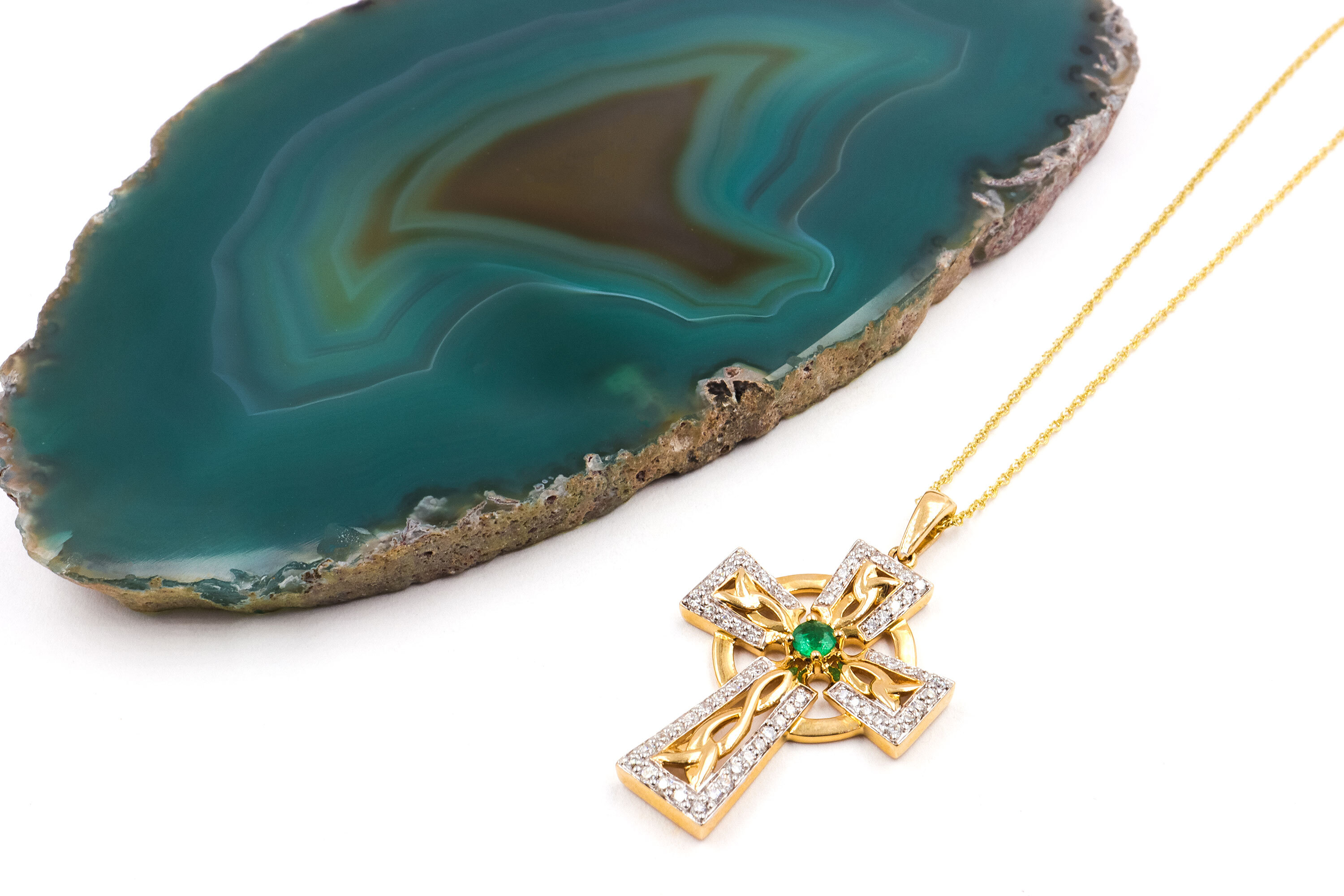 Irish 14K Yellow Gold Celtic Cross Necklace For Women