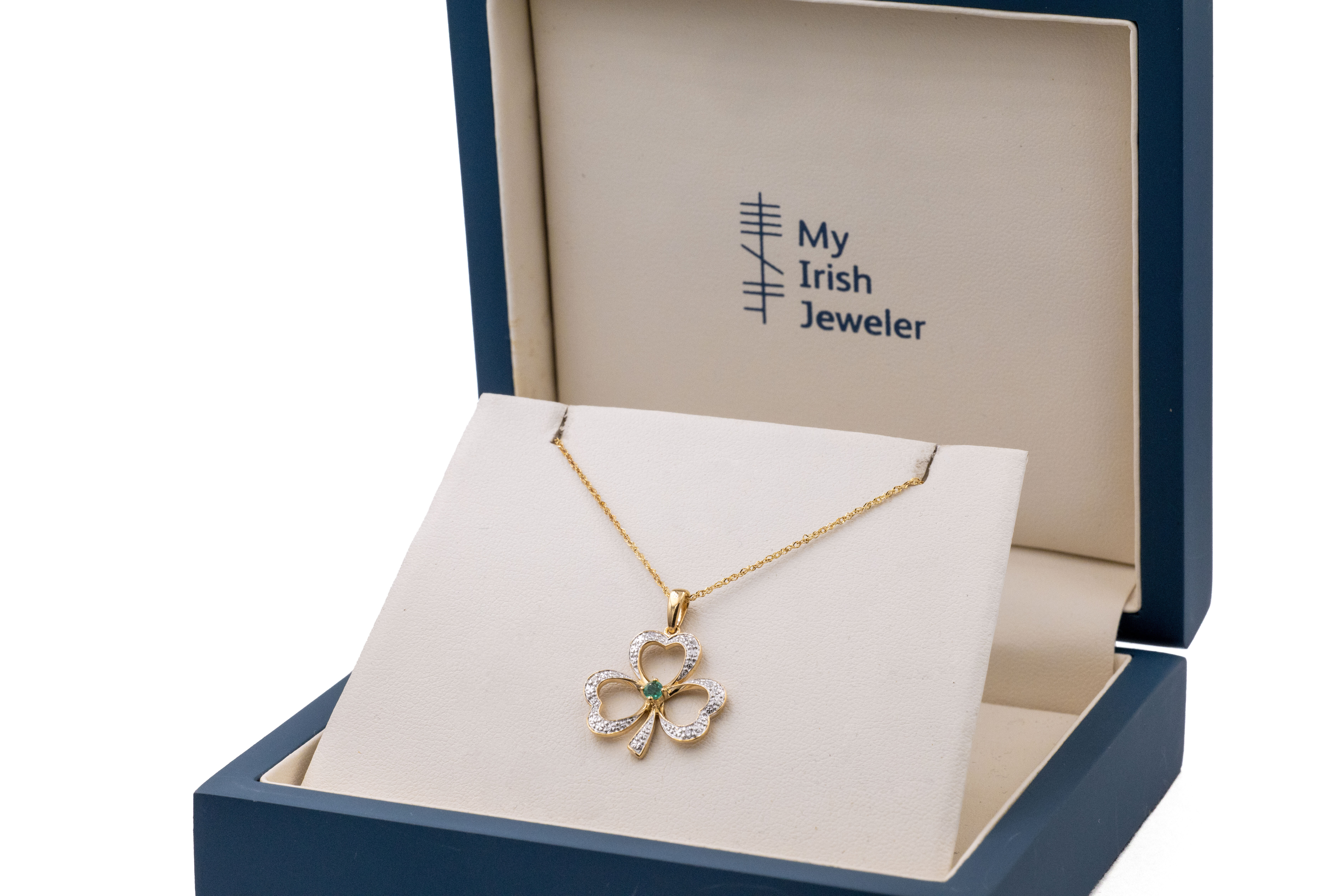 Gorgeous 14K Yellow Gold Shamrock Necklace For Women. In Luxury Packaging.