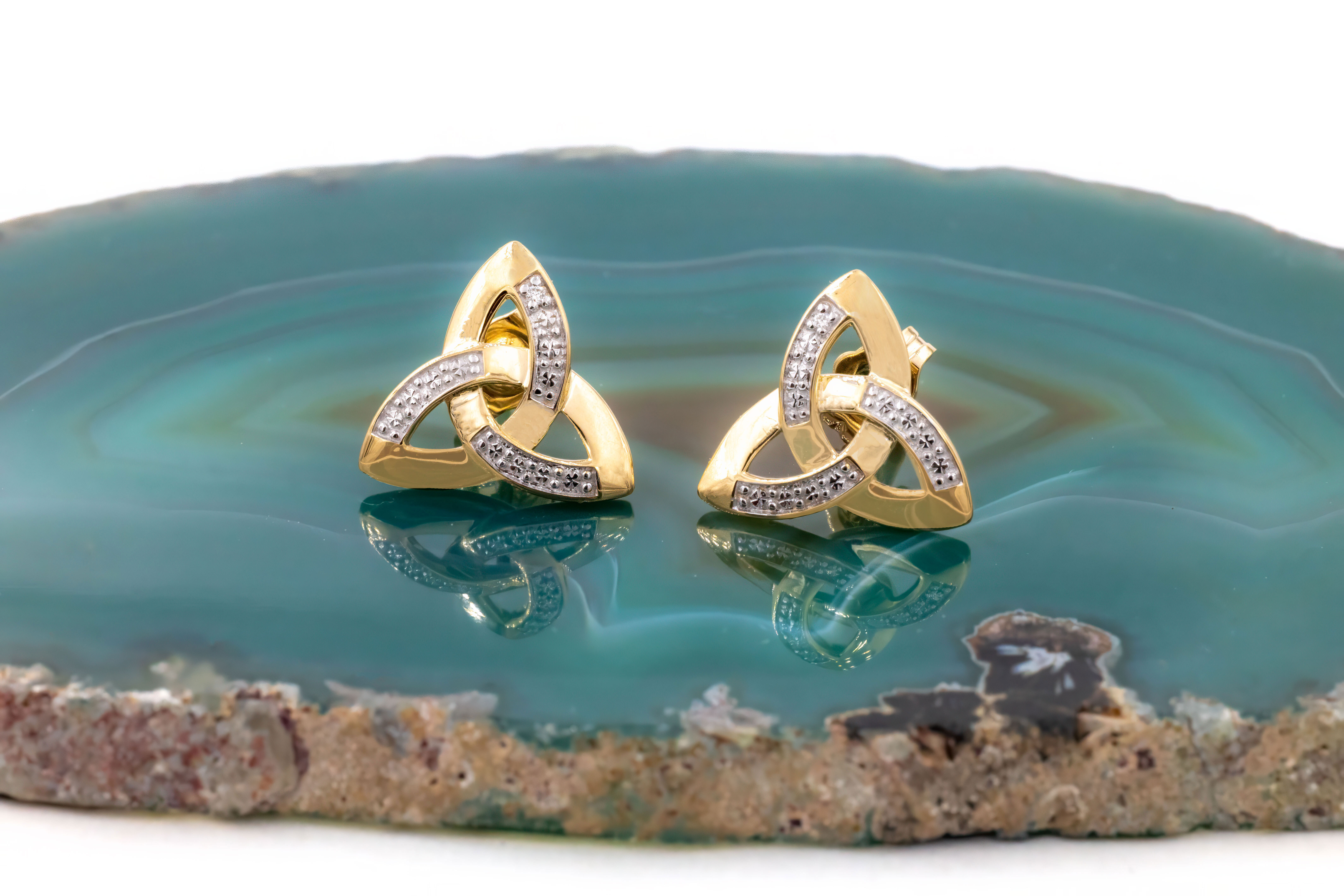 14 K Gold Trinity Knot Stud Earrings set with Diamonds SKU 1897 front 1
