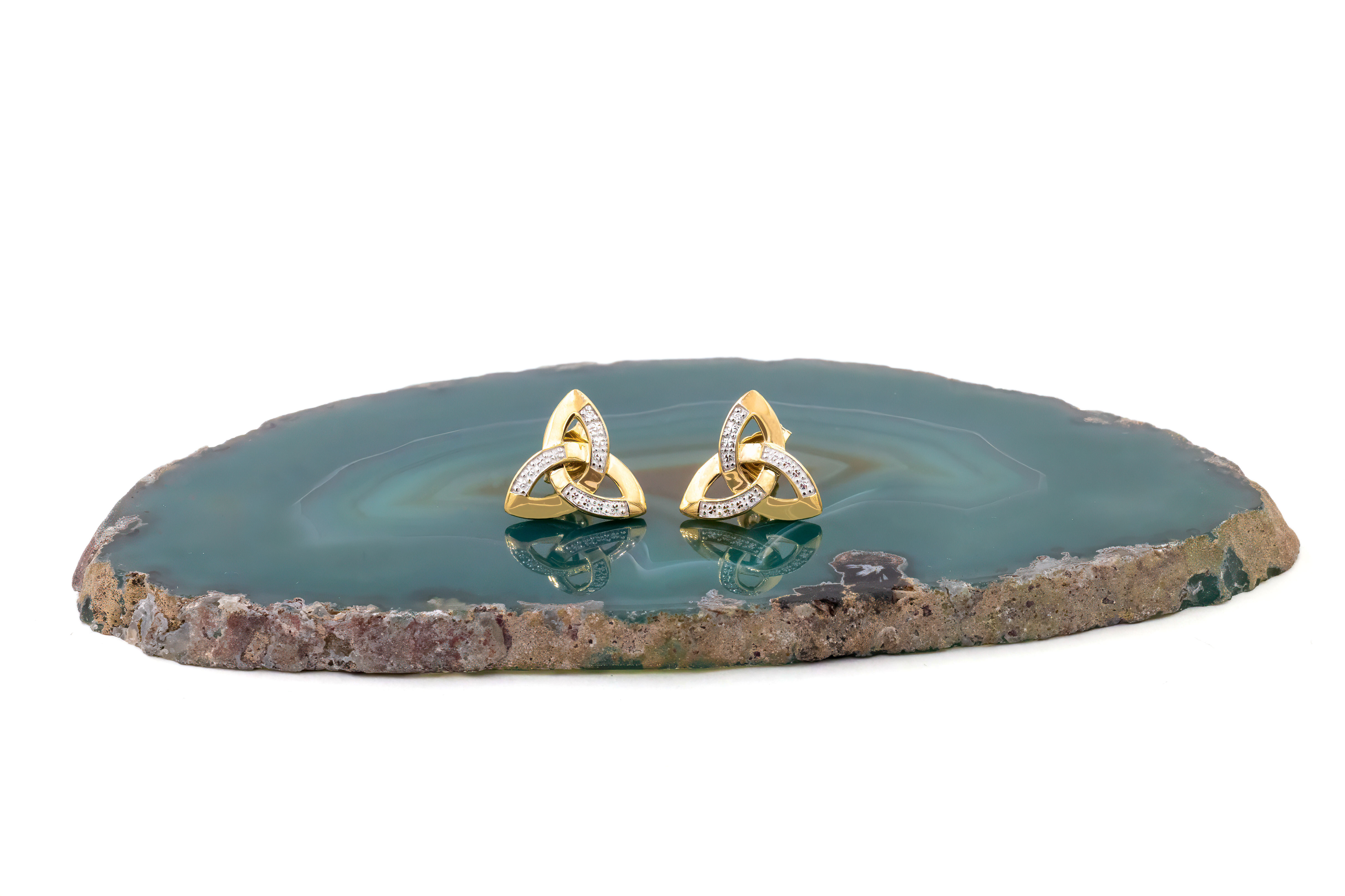 14 K Gold Trinity Knot Stud Earrings set with Diamonds SKU 1897 front 2