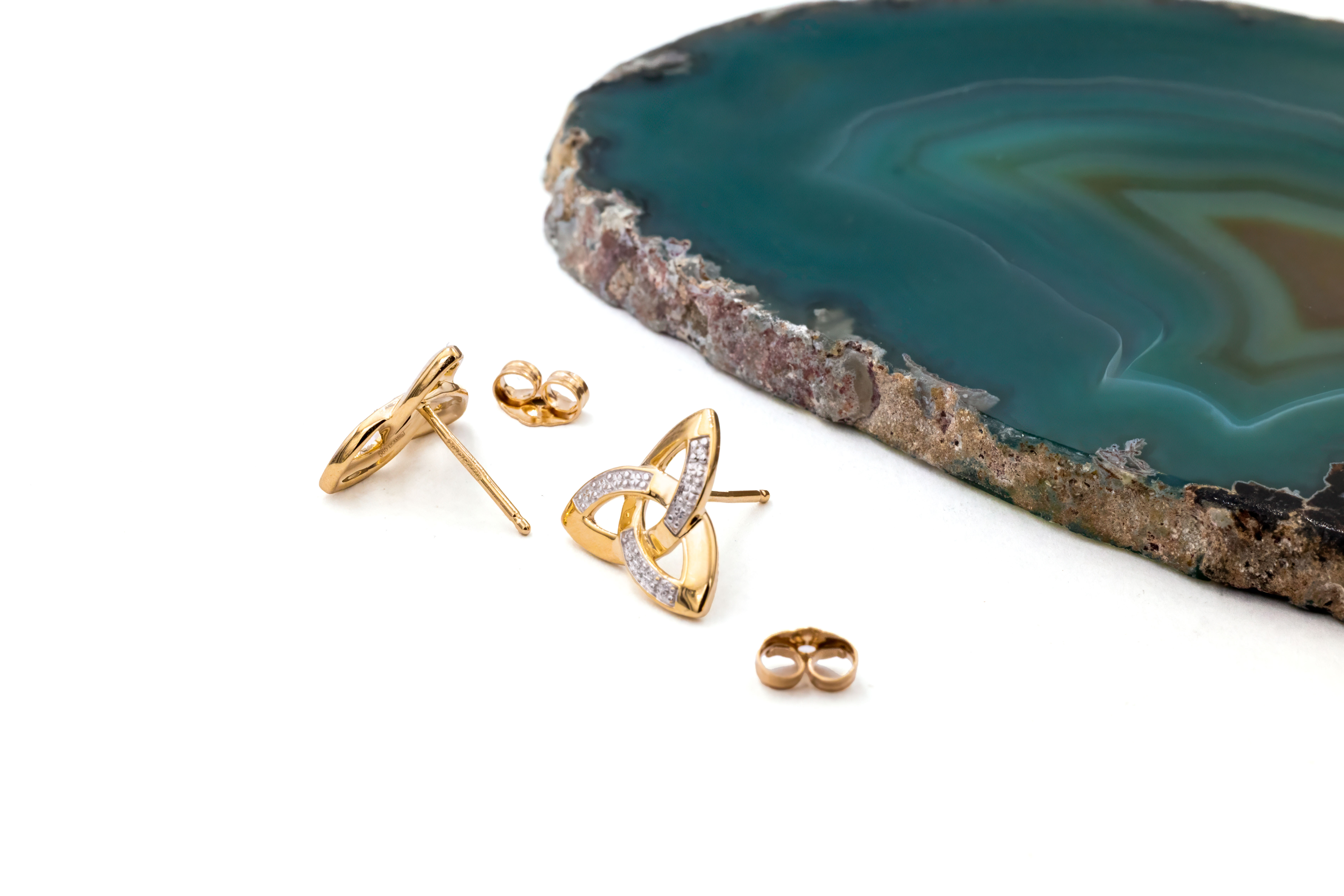 14 K Gold Trinity Knot Stud Earrings set with Diamonds SKU 1897 front 3