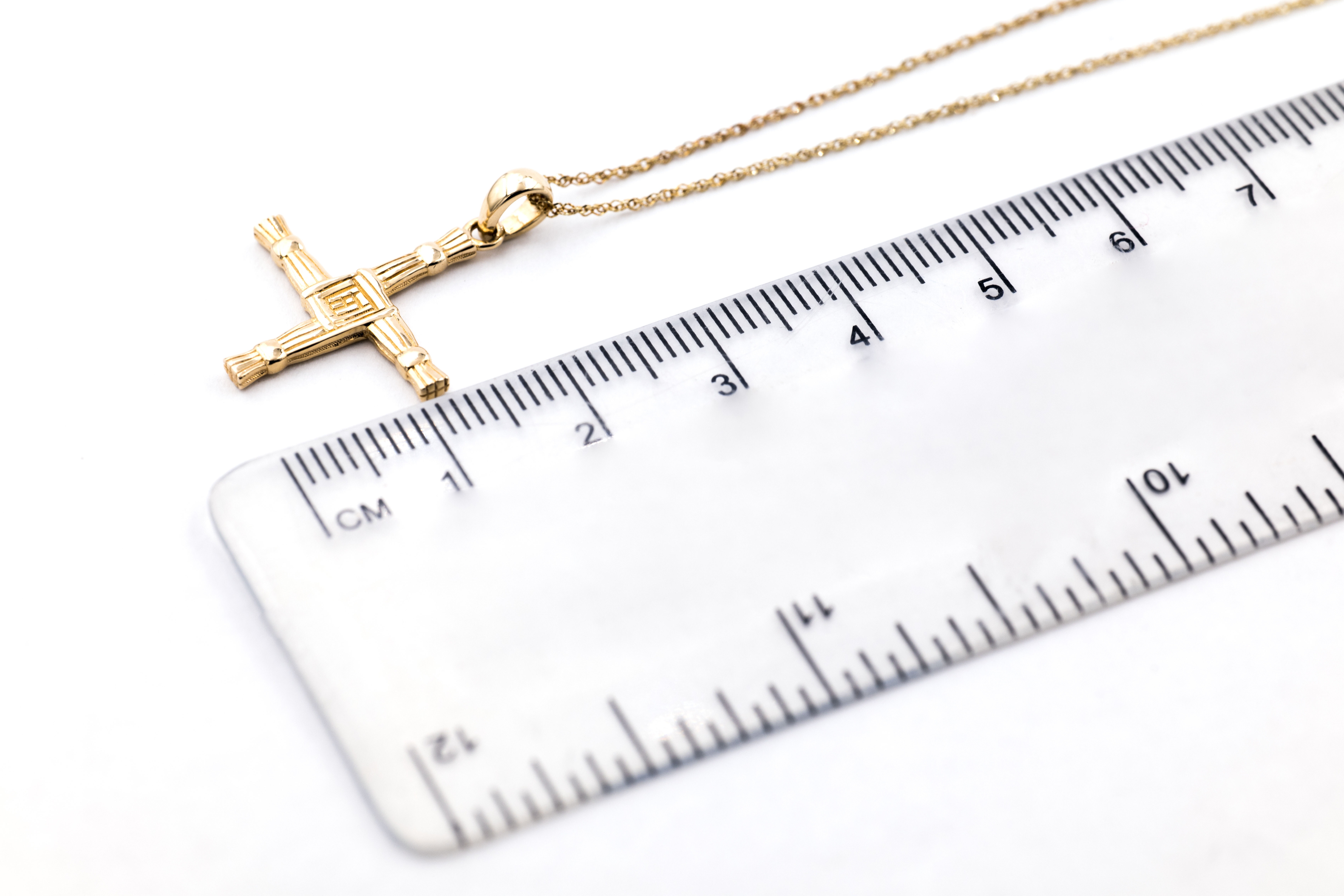 Authentic 14K Yellow Gold St Brigids Cross Necklace. Side View.