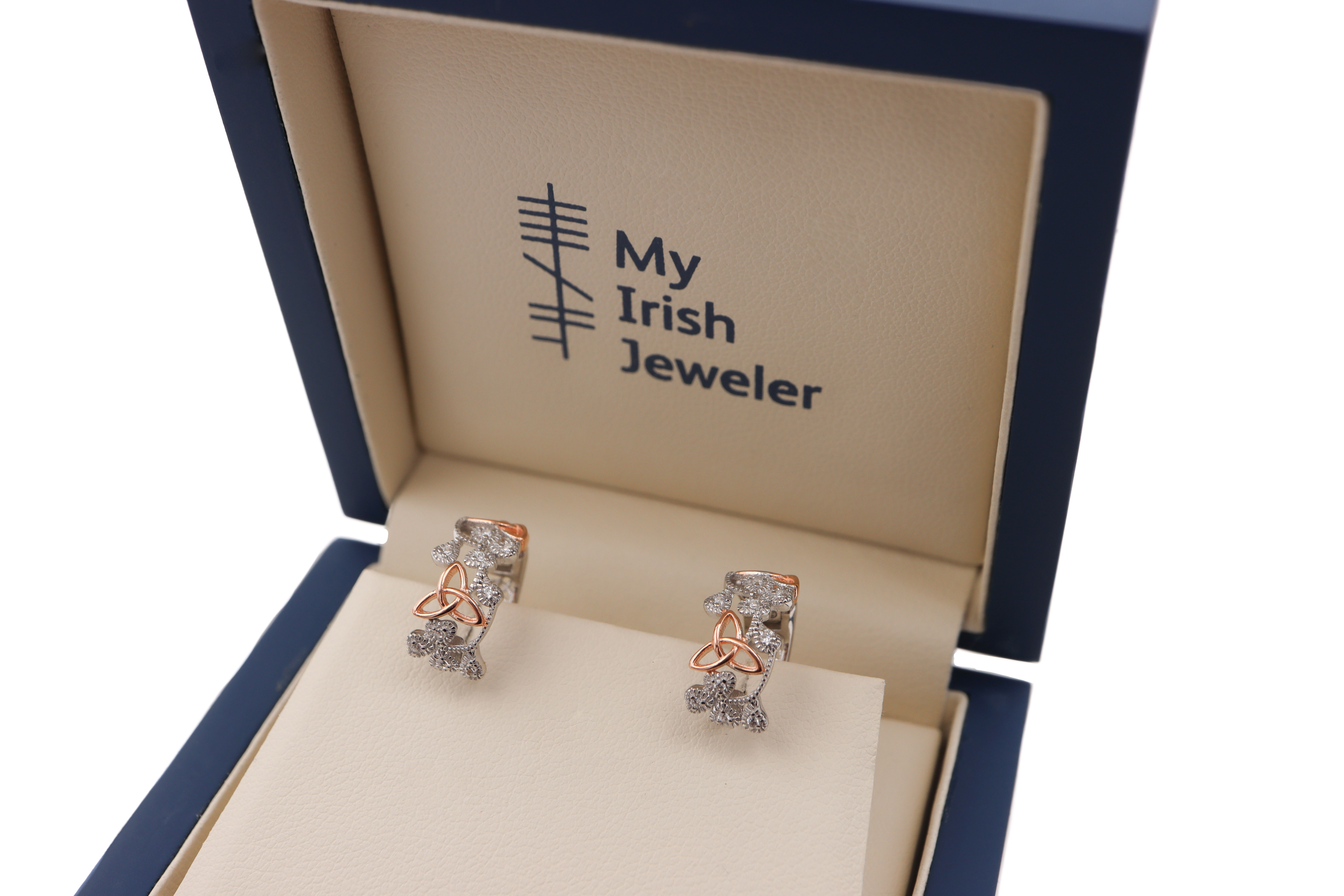 Womens Trinity Knot & Shamrock Earrings in Real Sterling Silver. In Luxury Packaging.