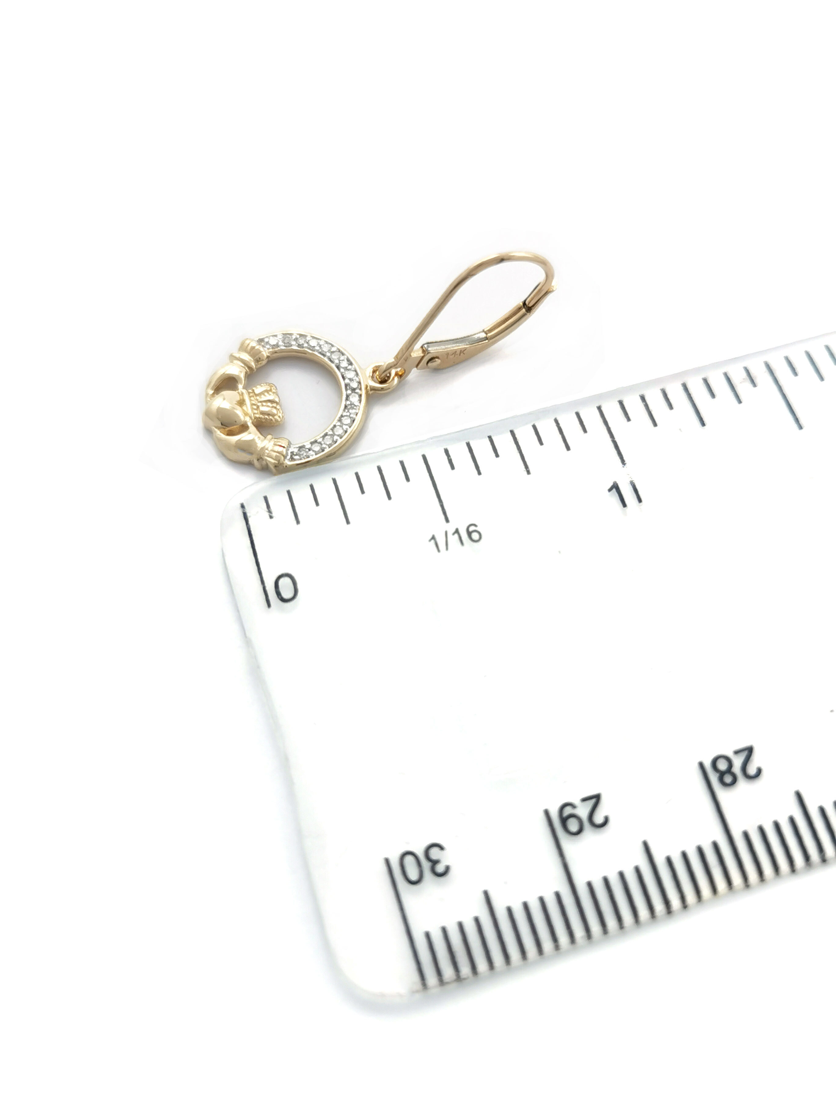 Irish 14K Yellow Gold Claddagh Earrings For Women. Picture For Scale.