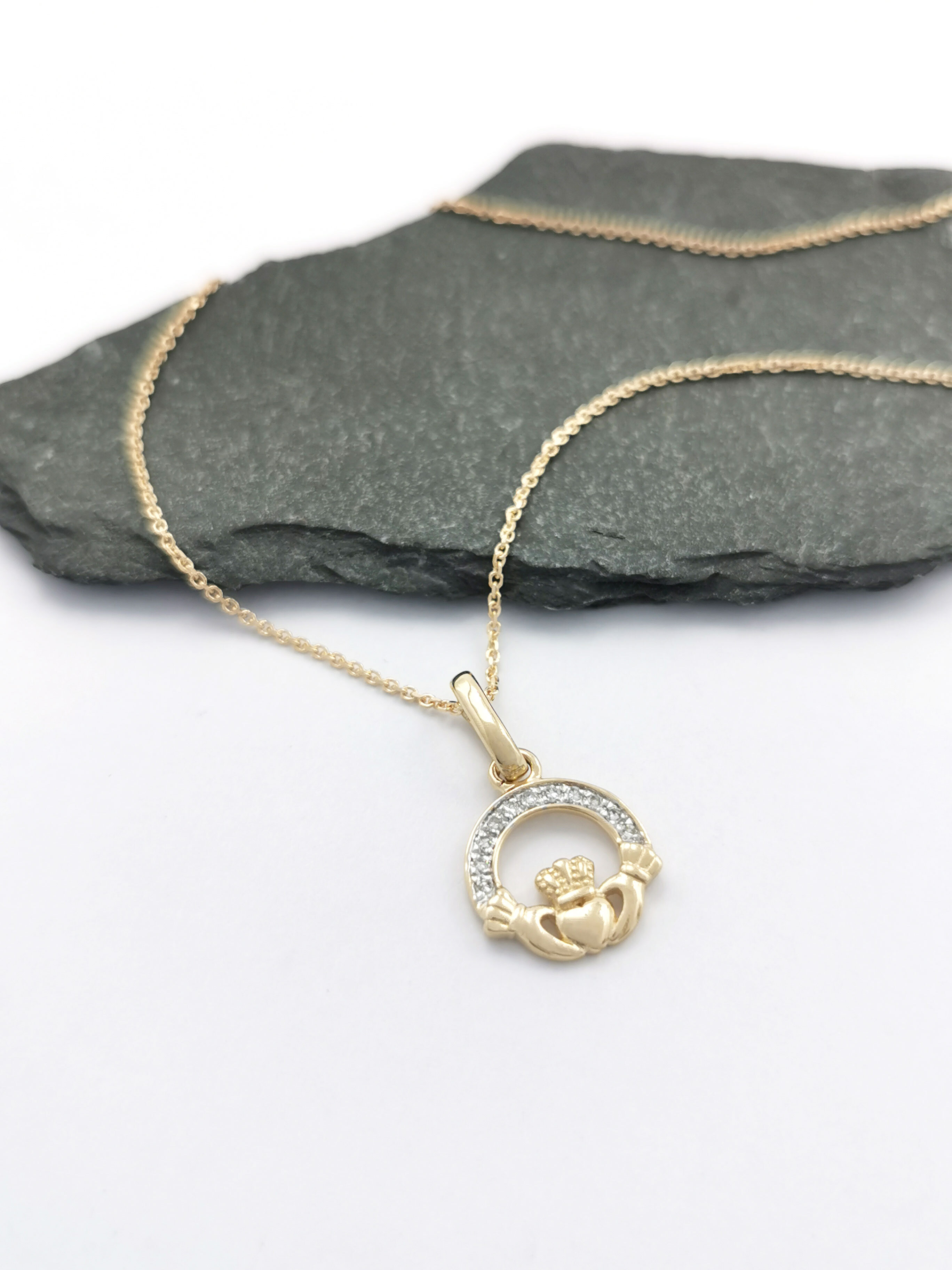 Claddagh Necklace - Shown with Light Cable Chain