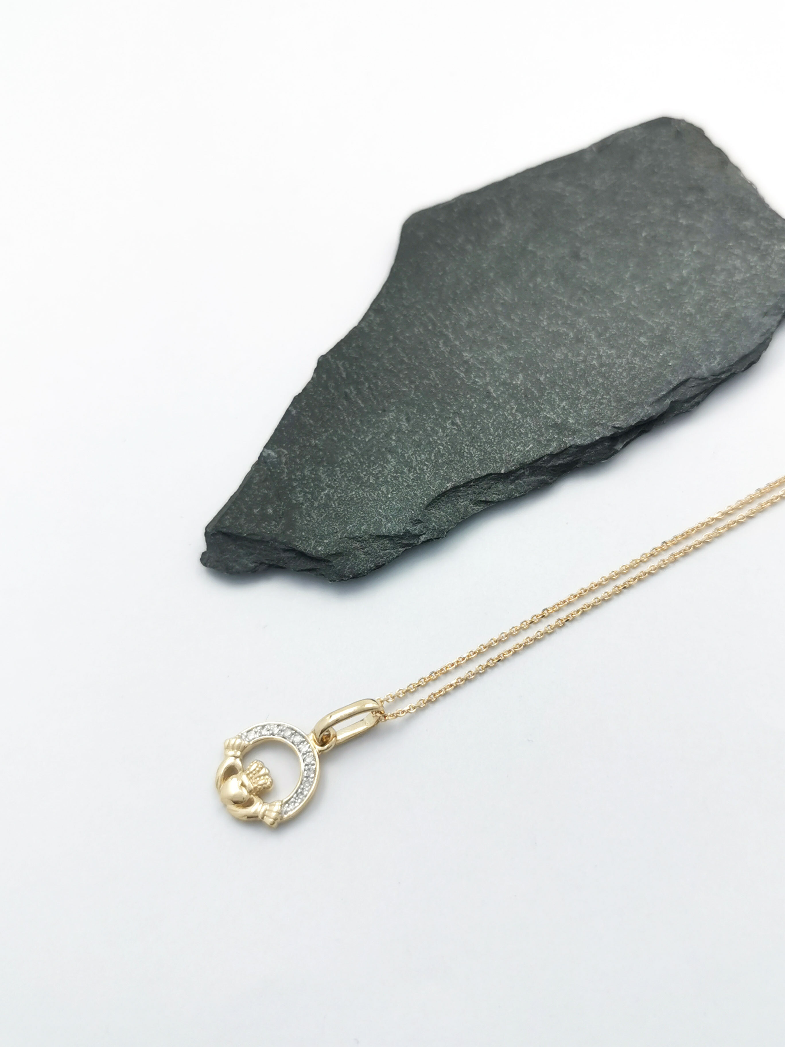 Claddagh Necklace - Shown with Light Cable Chain